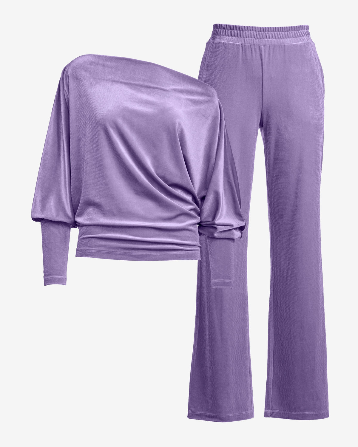 Chic Velour Slouchy and Wide Leg Lounge Set Lavender