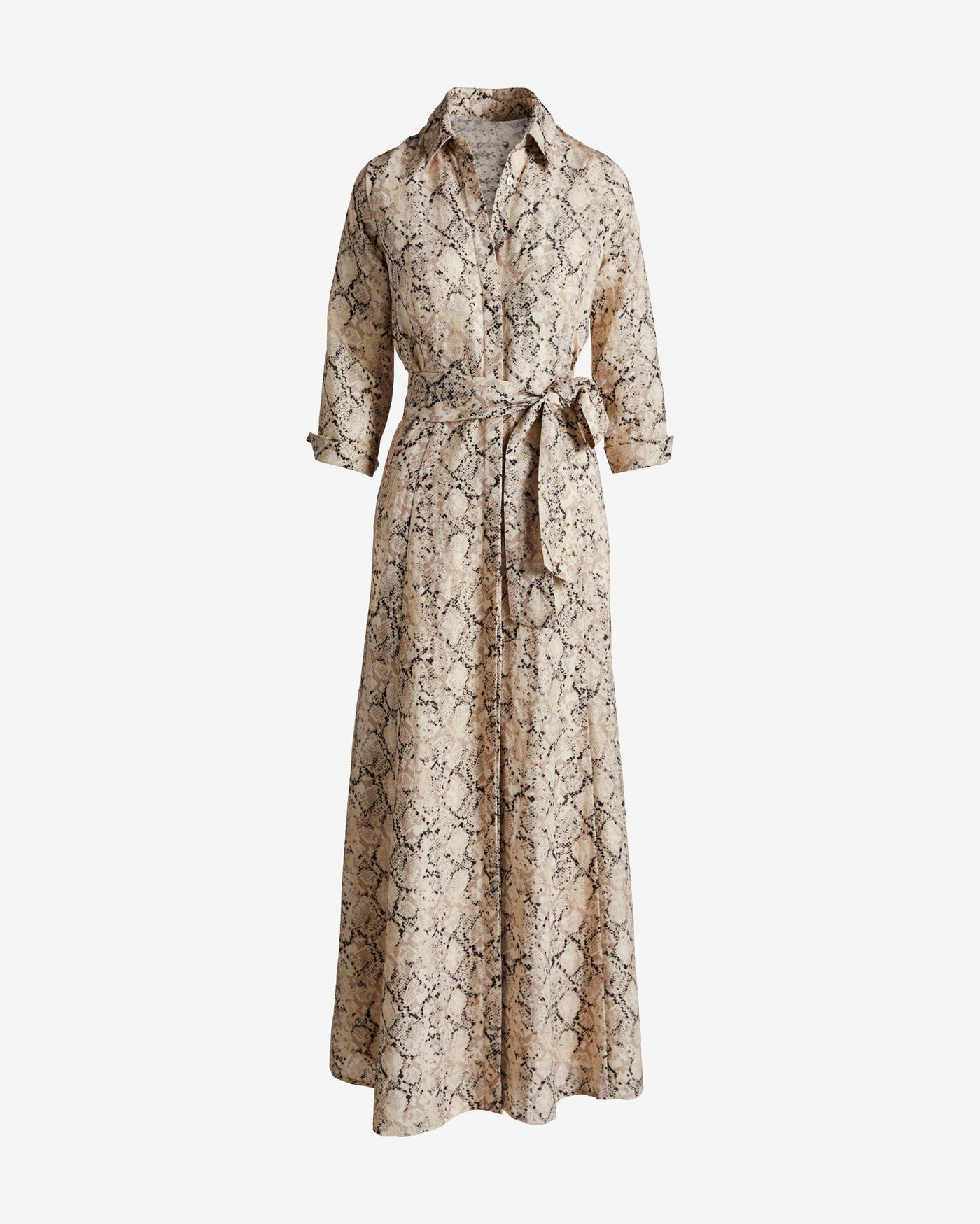 Printed Linen Maxi Shirt Dress Sparkled Snake