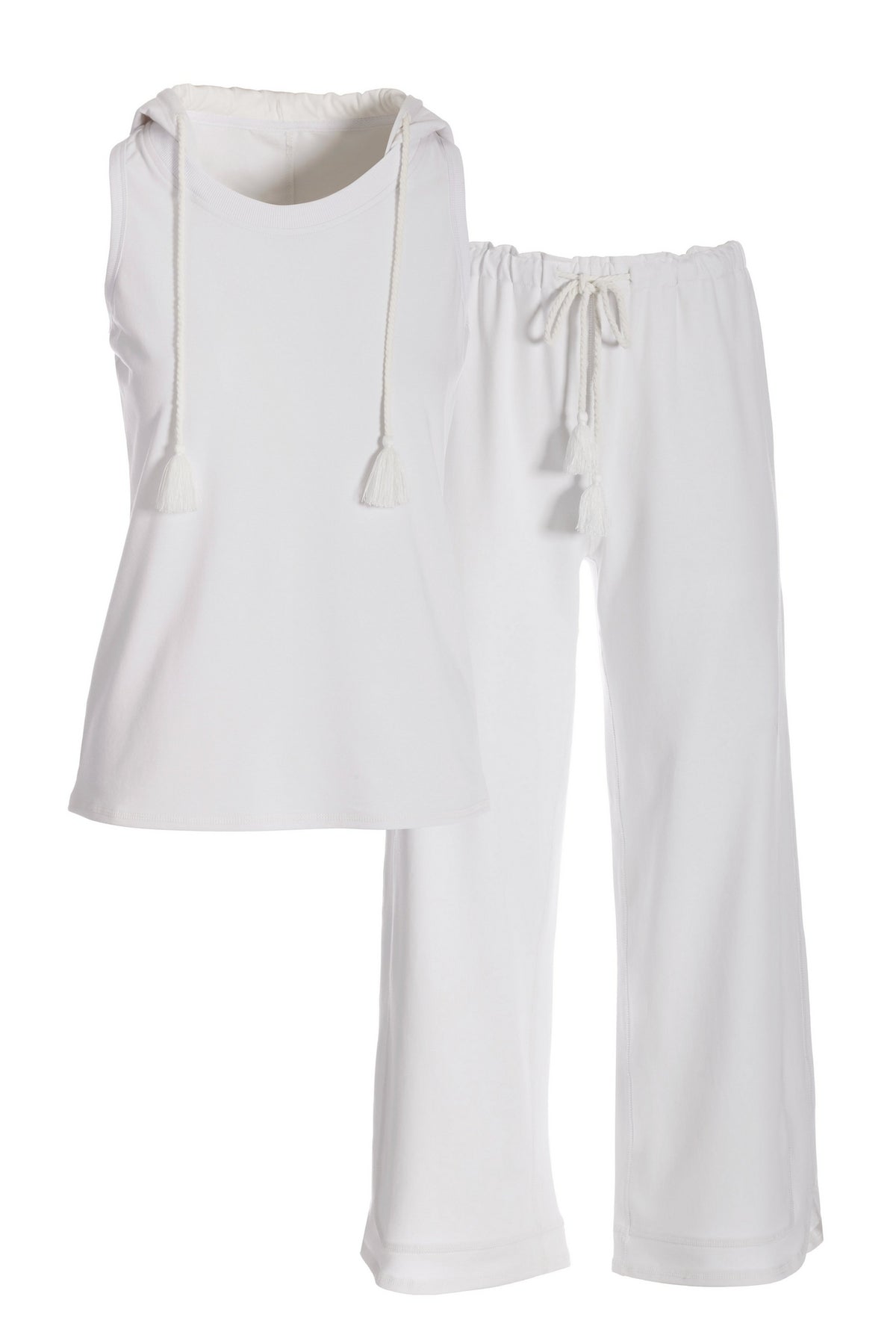 French Terry Sleeveless Cropped Pant Set White