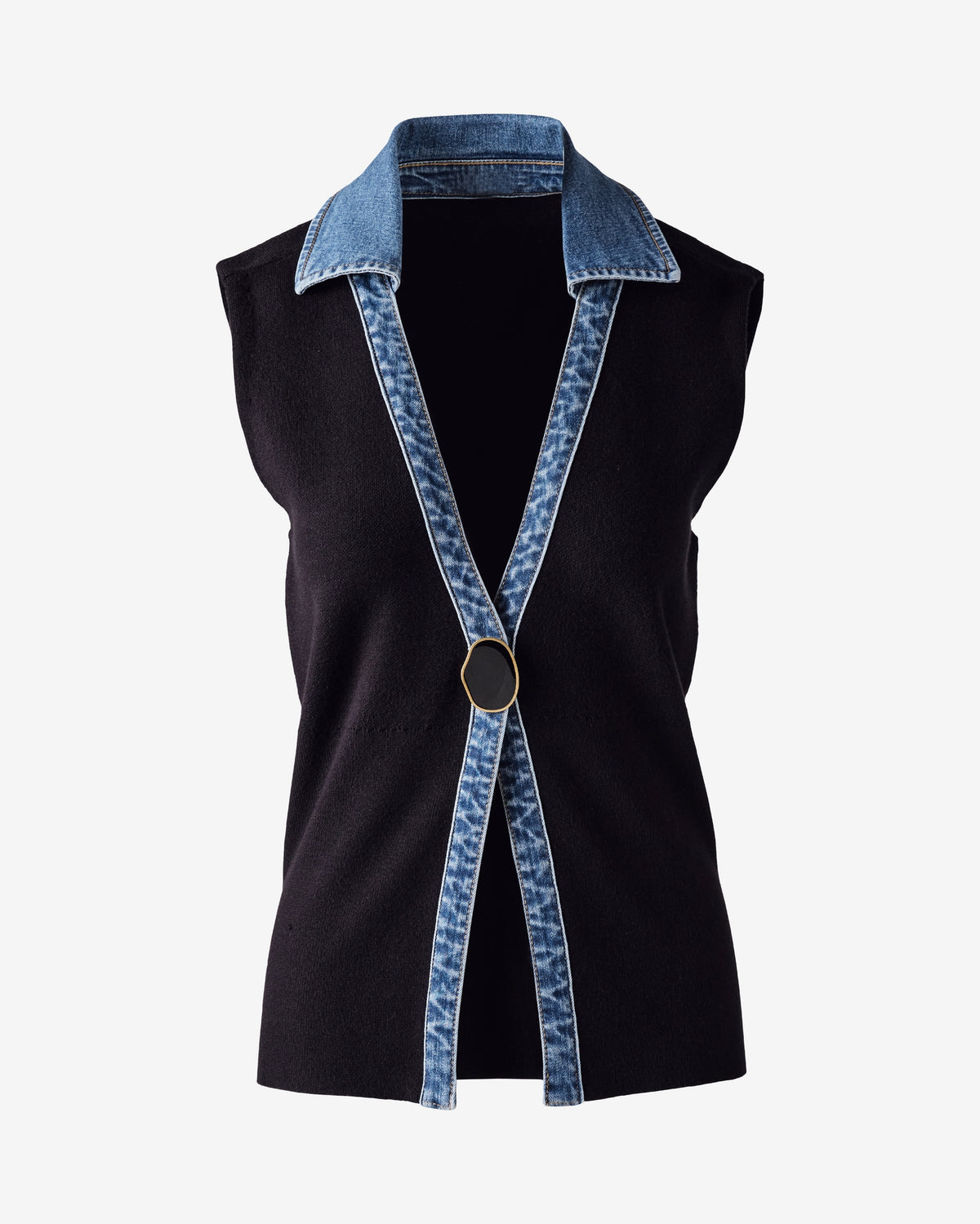 Denim Trimmed Cut Away Vest Proper Black