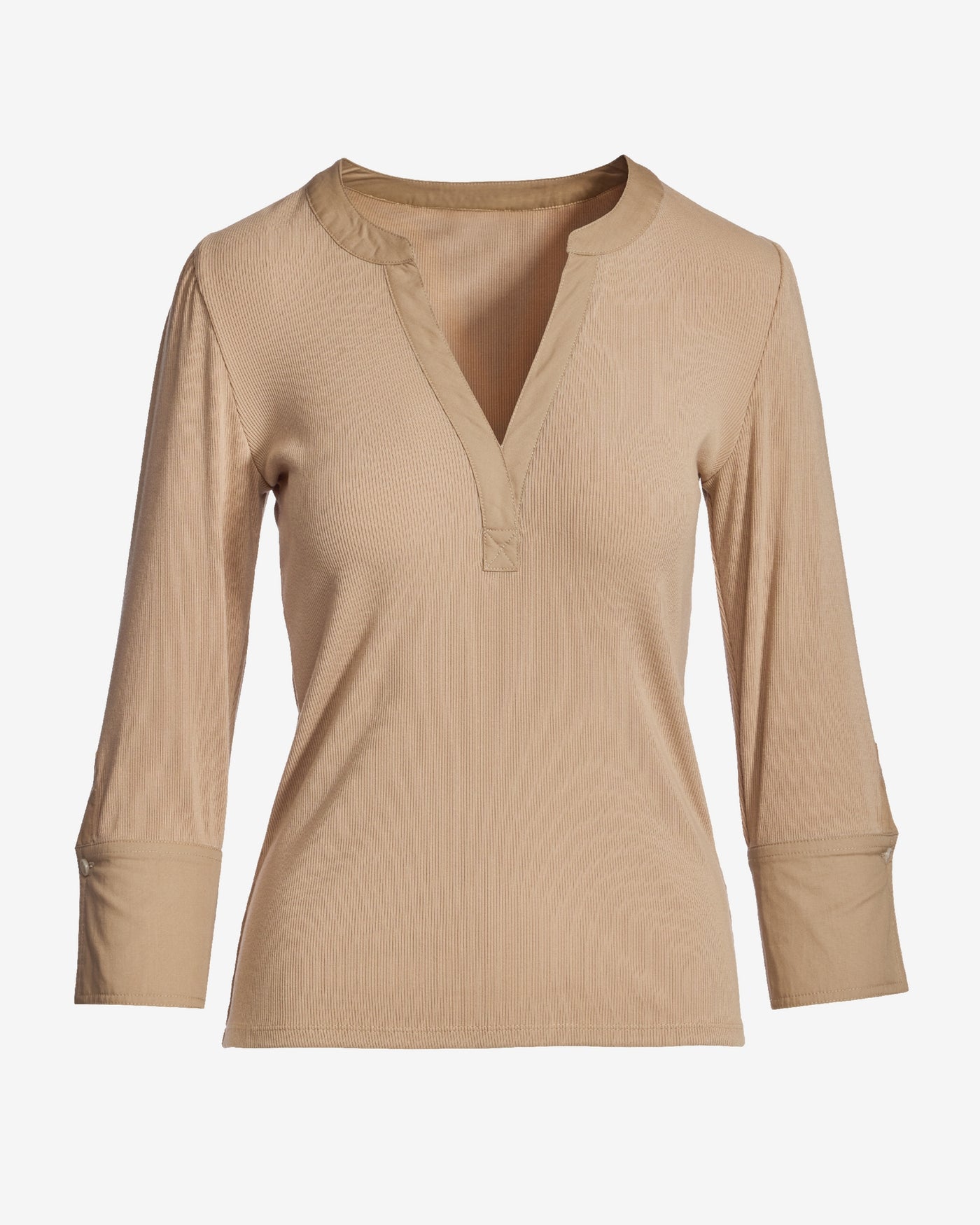 So Essential Mixed Media Notch Collar Knit Top Sesame