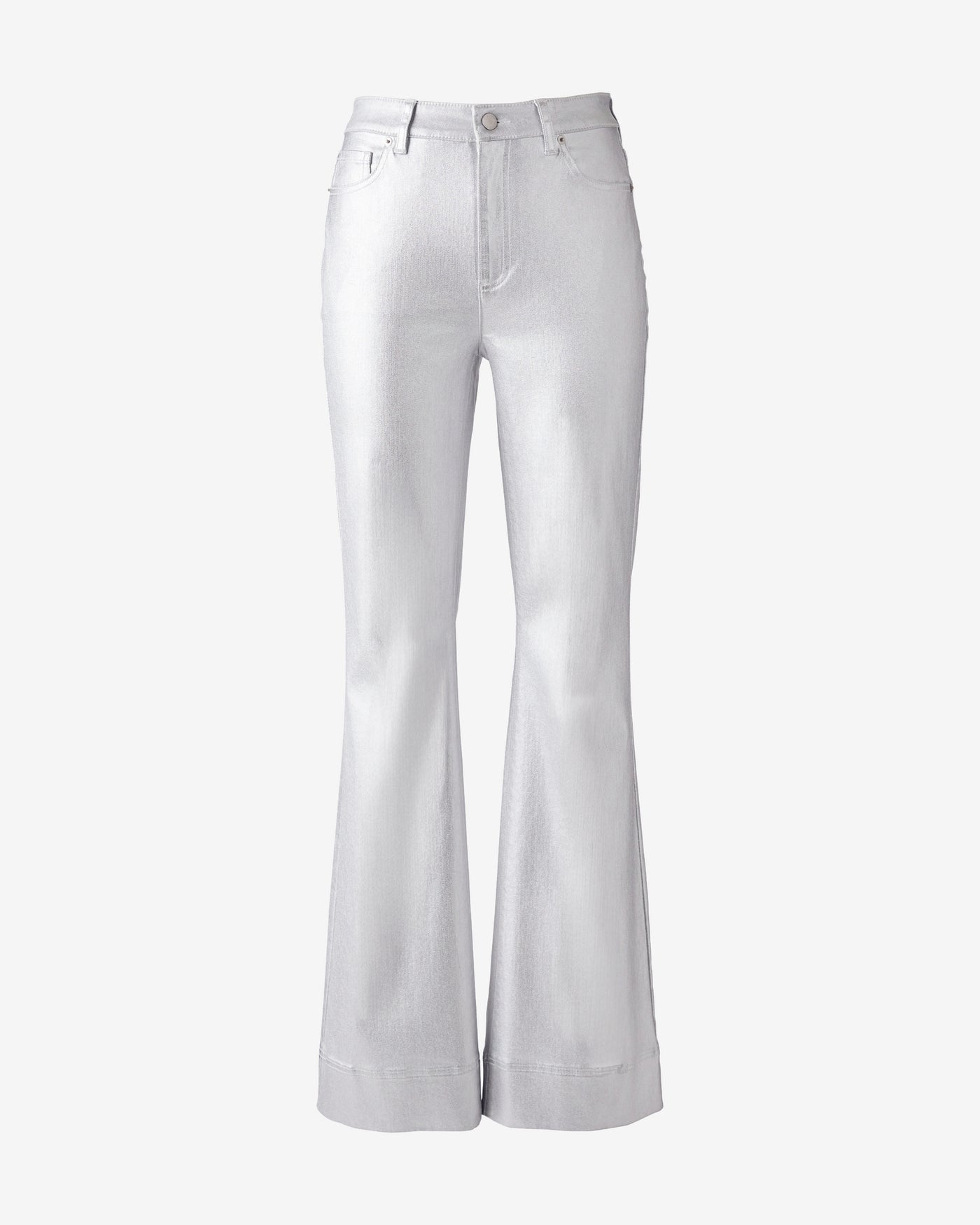 Bootcut Wide Hem Coated Denim Jean Silver Metallic