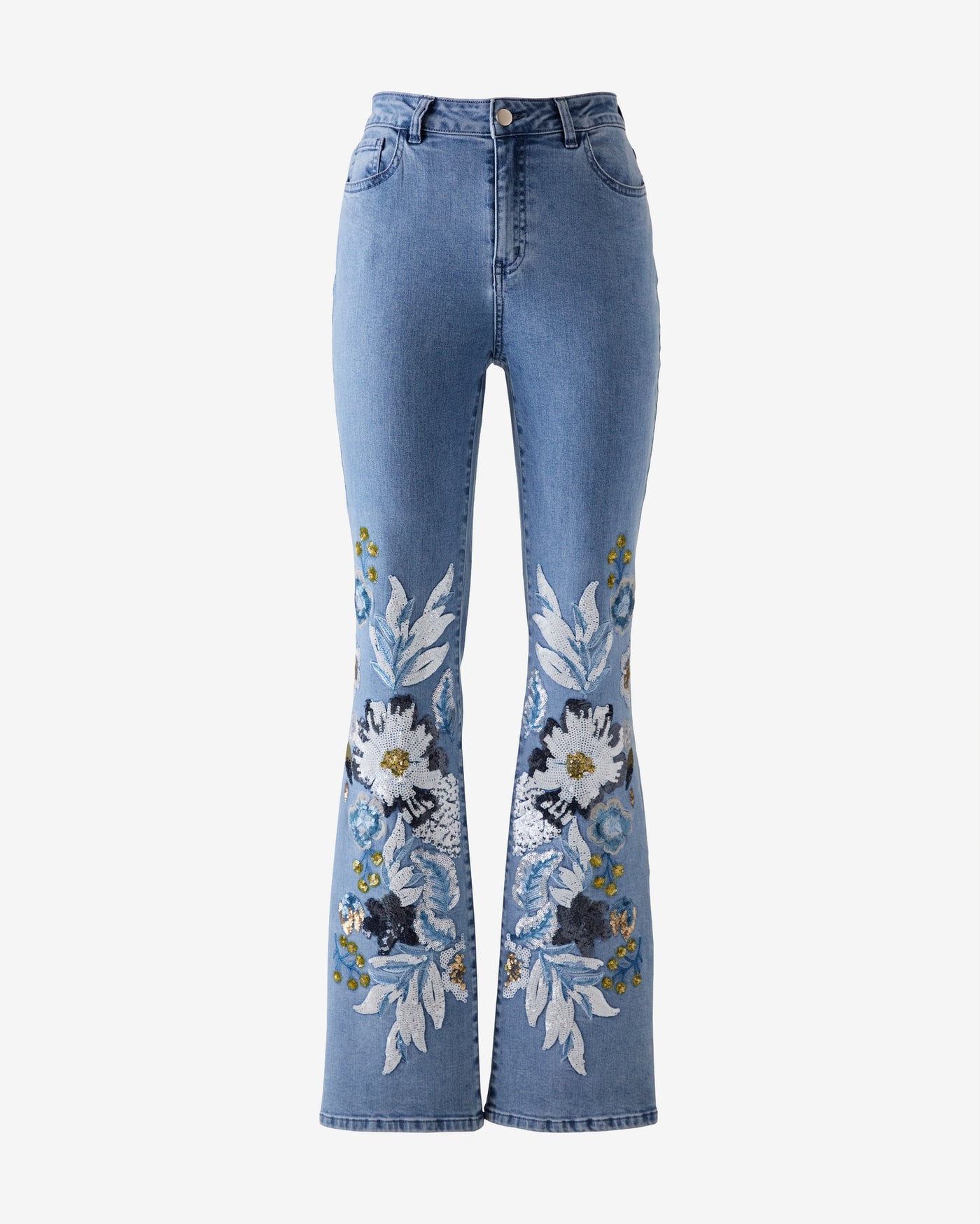 Floral Sequin Embellished Bootcut Jean Medium Wash
