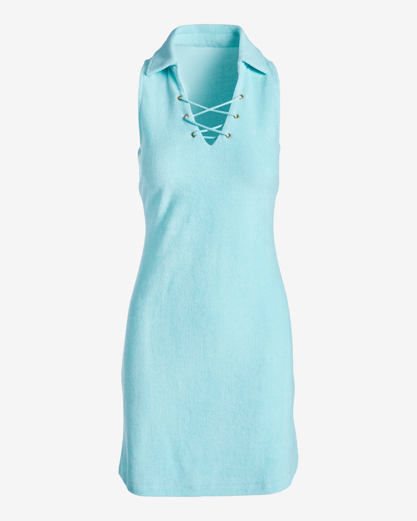 Beach Terry Collared Lace Up Dress Blue Light