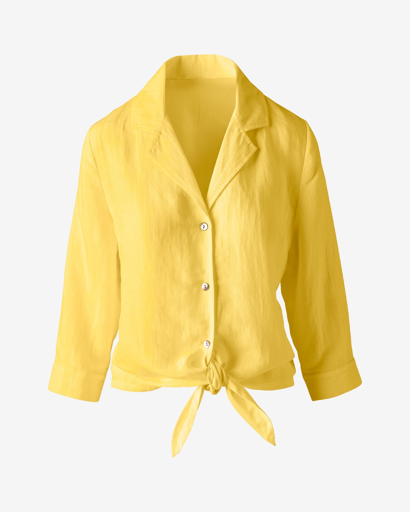 Linen Notched Collar Tie Front Shirt Lemon Drop