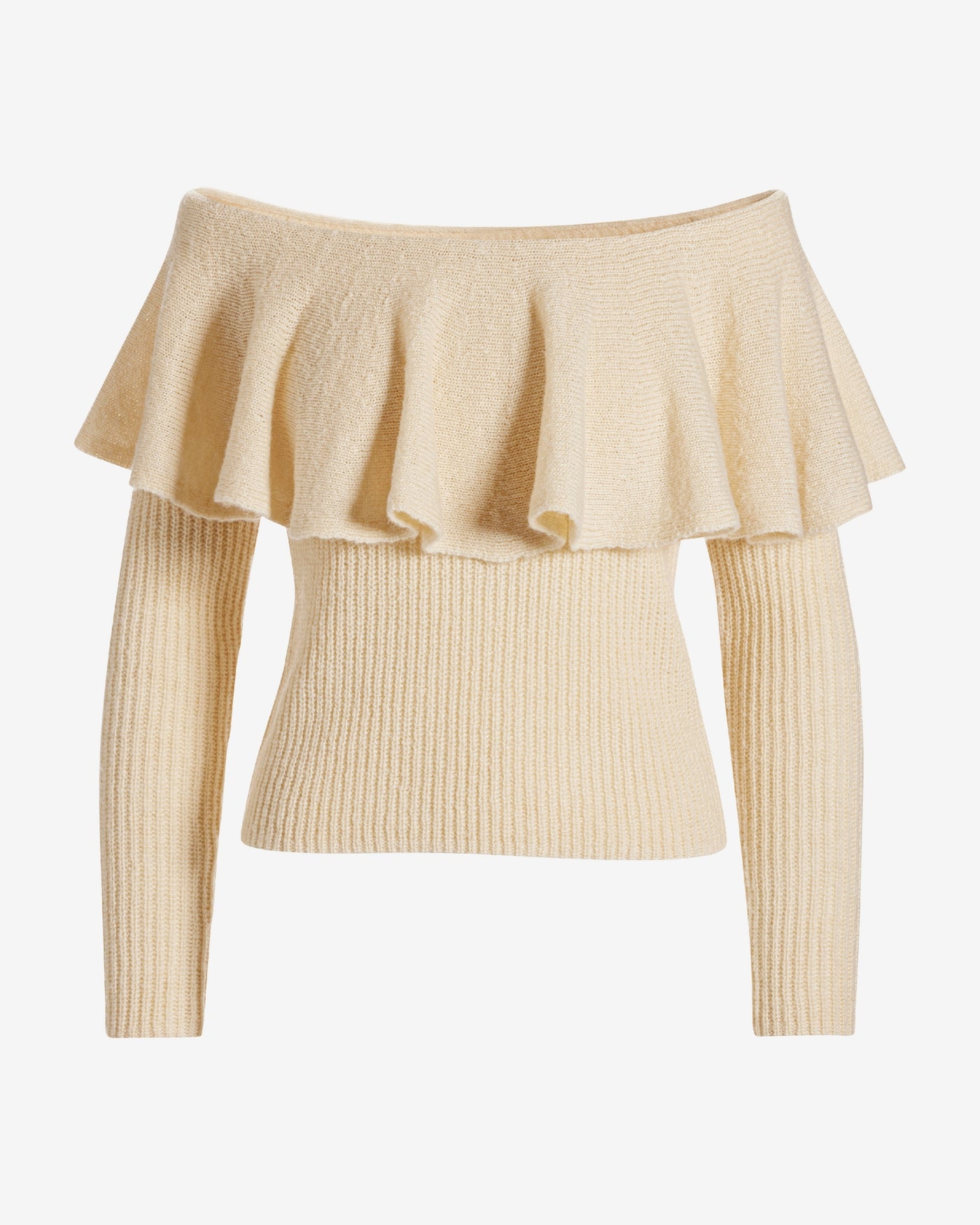 Off The Shoulder Ruffle Sweater Sandshell