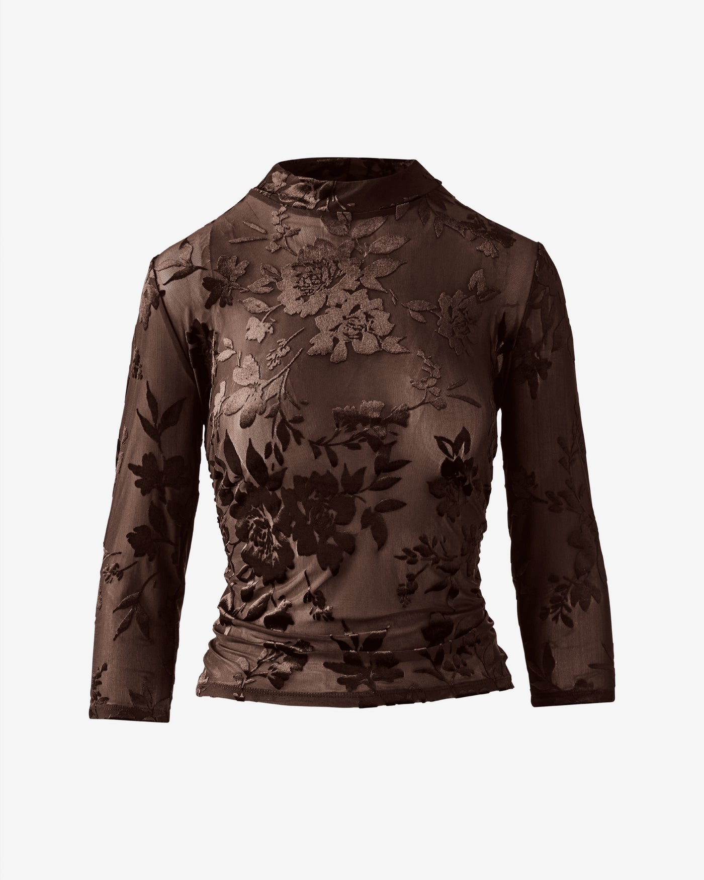 Floral Burnout Mock Neck Knit Top Chocolate Brown