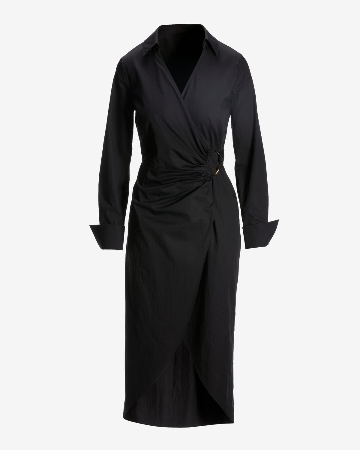 Hardware Detail Collared Shirt Dress Black