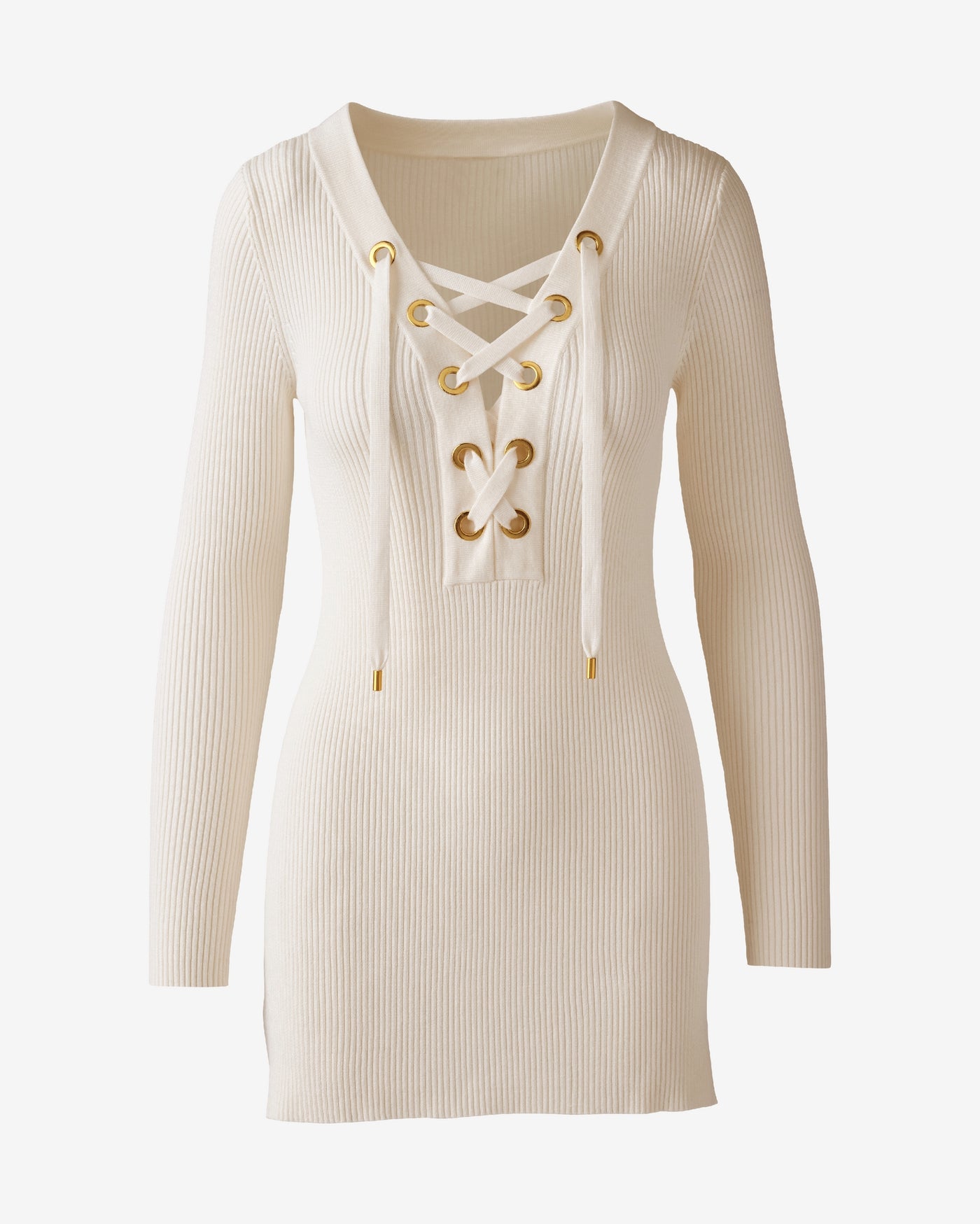 Ribbed Lace Up Sweater Tunic Off White