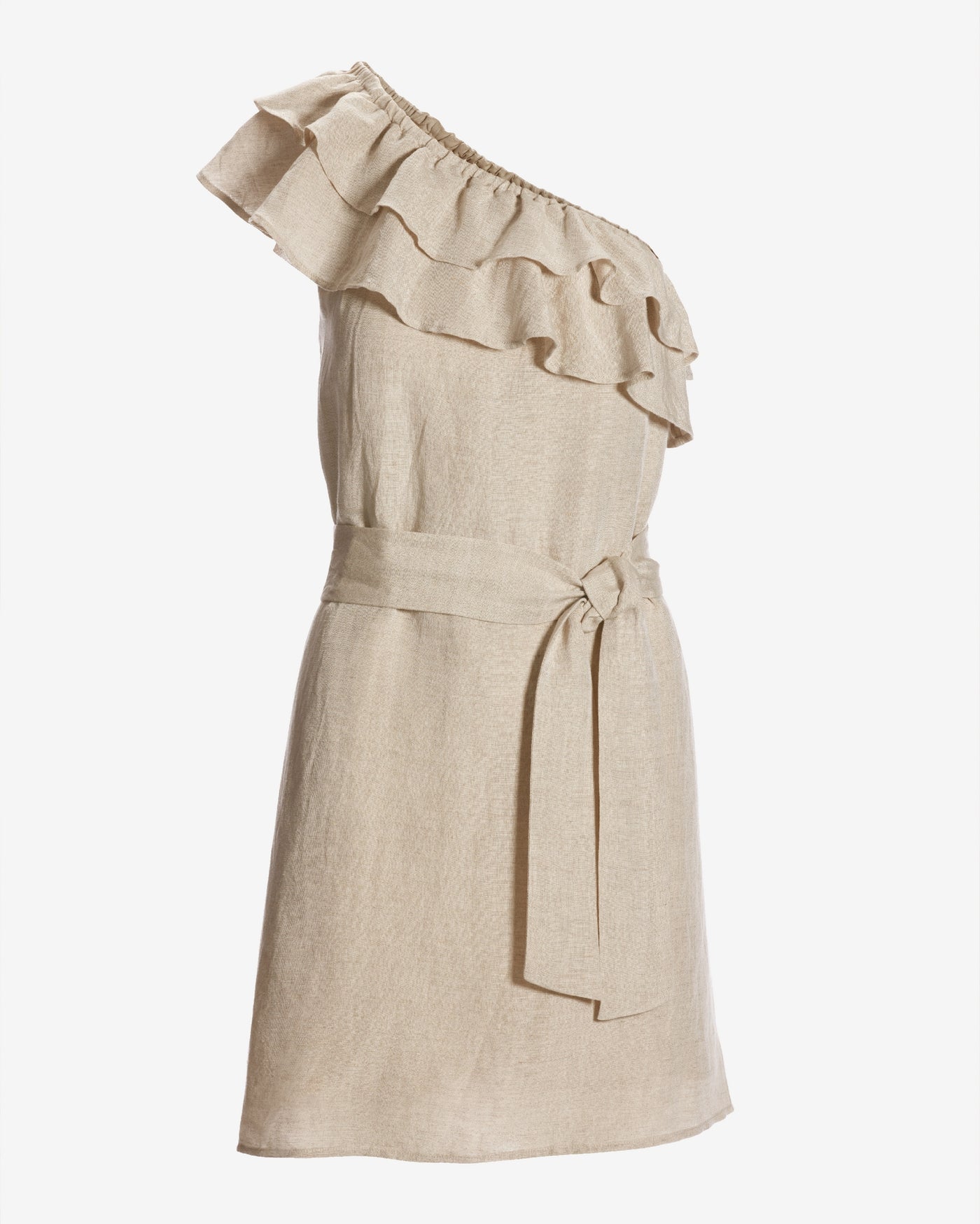 Ruffle Trim Linen Shift Dress Flax