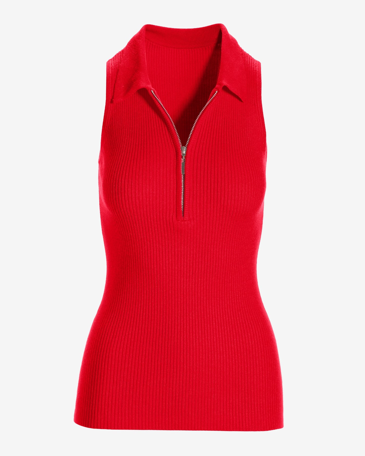 Sleeveless Ribbed Half-Zip Sweater Racing Red