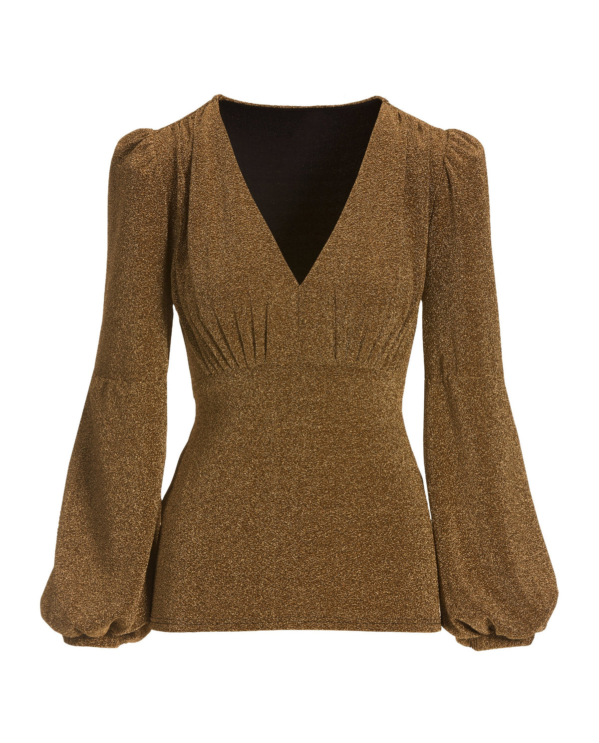 Shimmer Puff Sleeve Plunge Top Copper