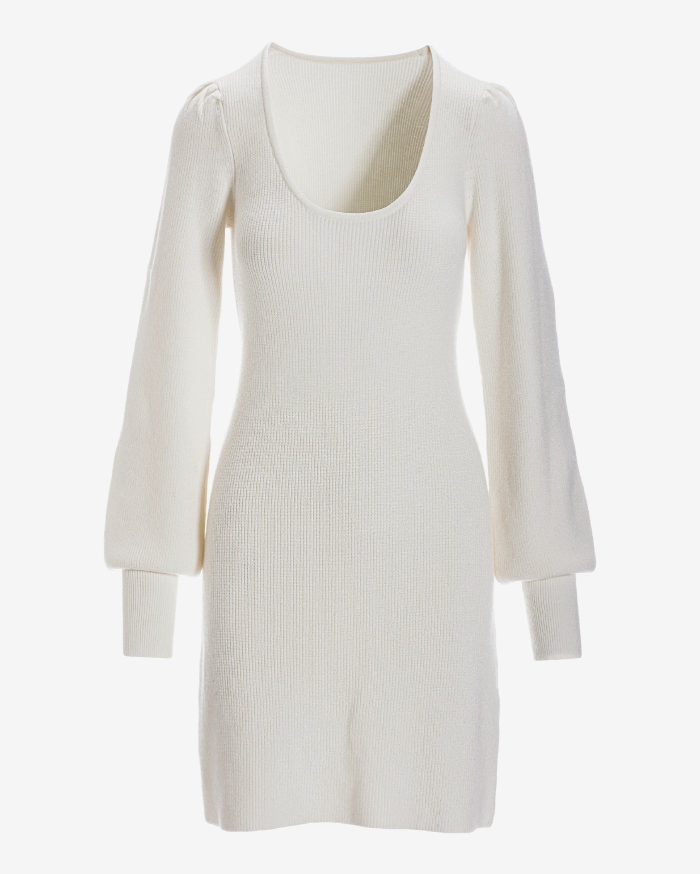 Scoop Neck Balloon Sleeve Sweater Dress Off White