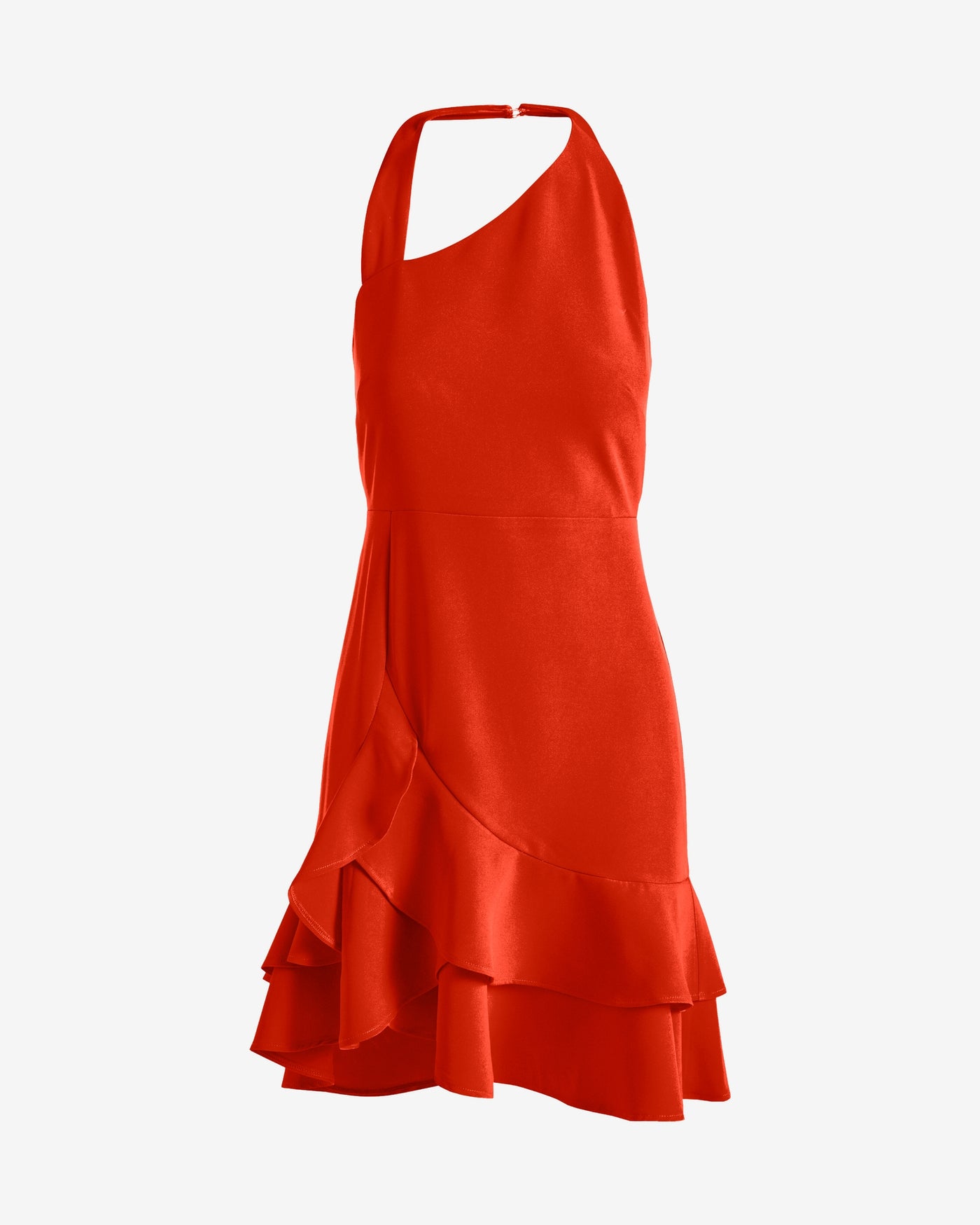 Halter Ruffle Hem Dress Rose Red