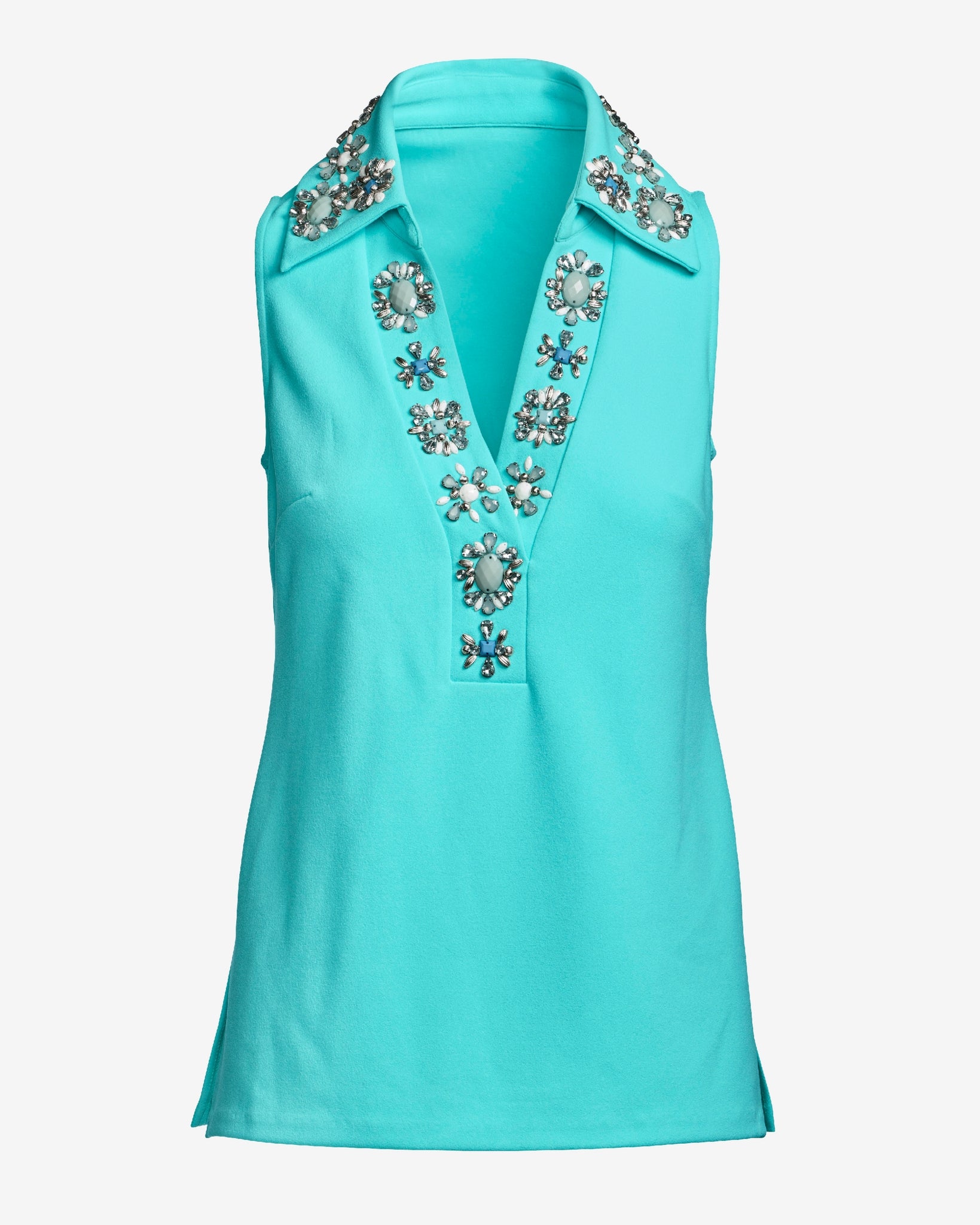 Collared Embellished Knit Top - Aqua Splash | Boston Proper