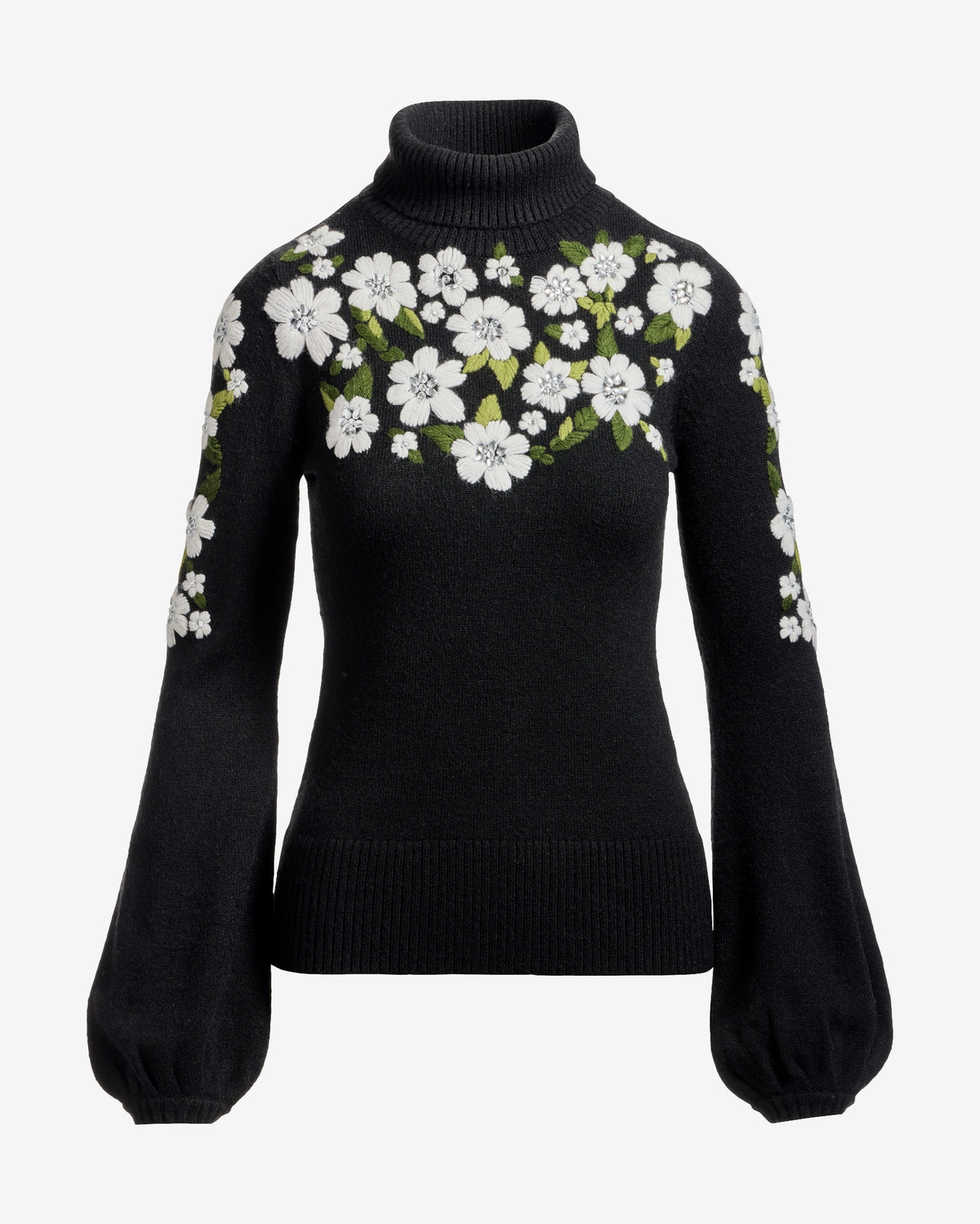 Flower Embroidered Turtleneck Sweater Proper Black