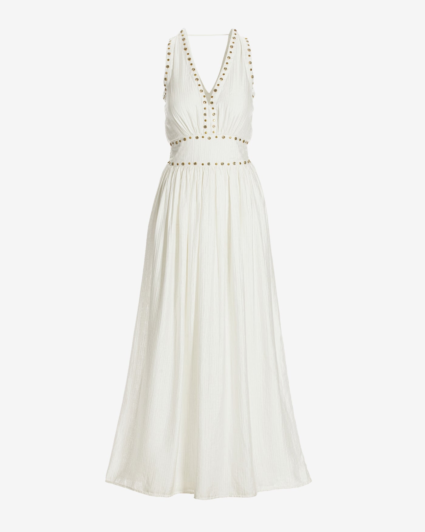 Crystal Grommet Trim Sheen Gauze Maxi Dress Off White