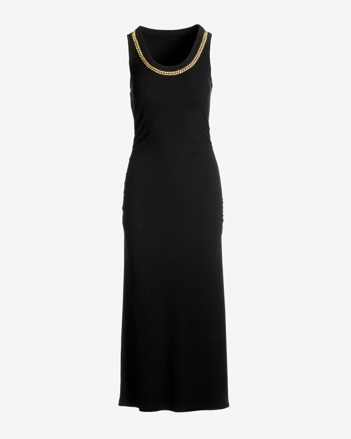 Chain Detail Scoop Neck Ribbed Midi Dress Black