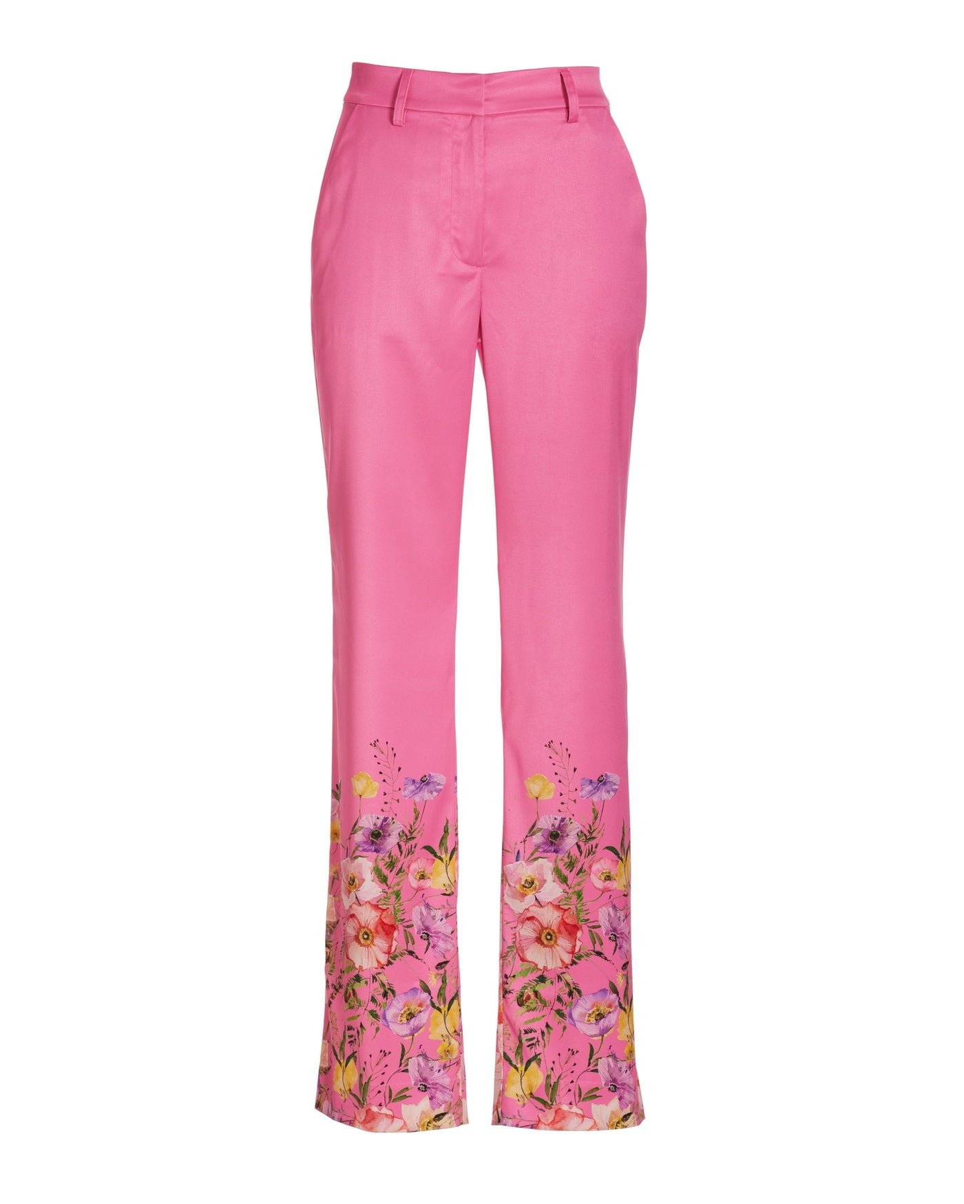 Malibu Spring Poppy Border Print Trouser Pant Pink