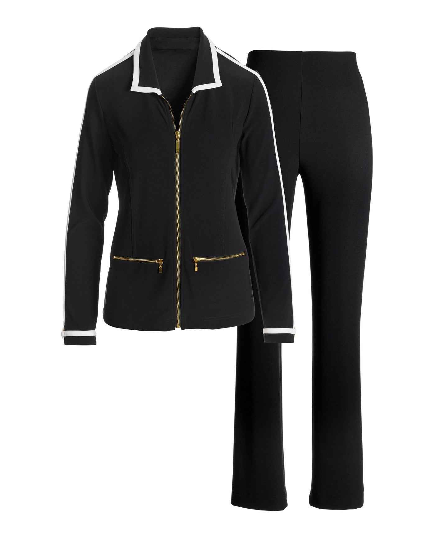 Beyond Travel Piped Collared Sport Set Jet Black/Ivory Coast