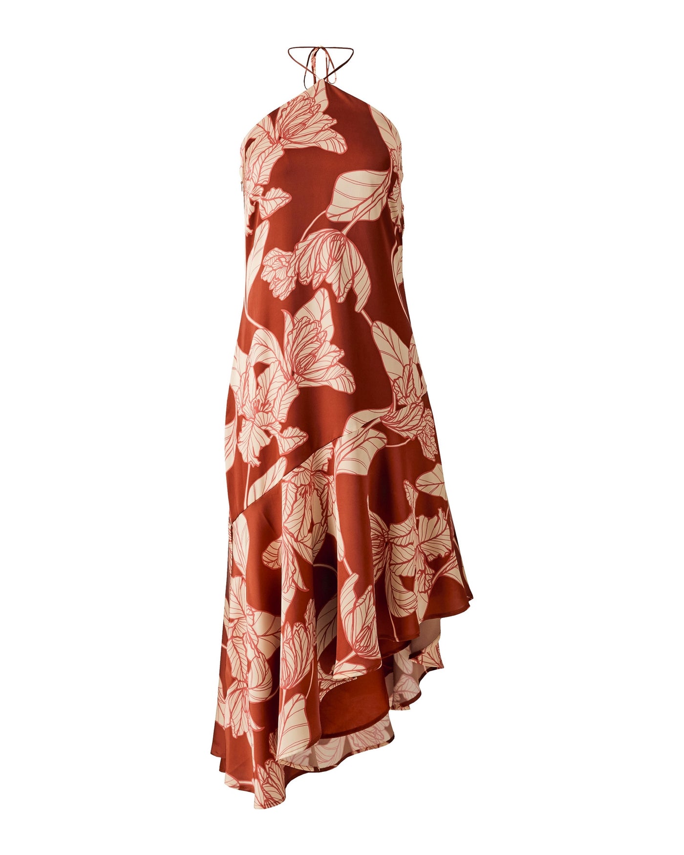 Halter Ruffle Asymmetric Hem Dress Multi