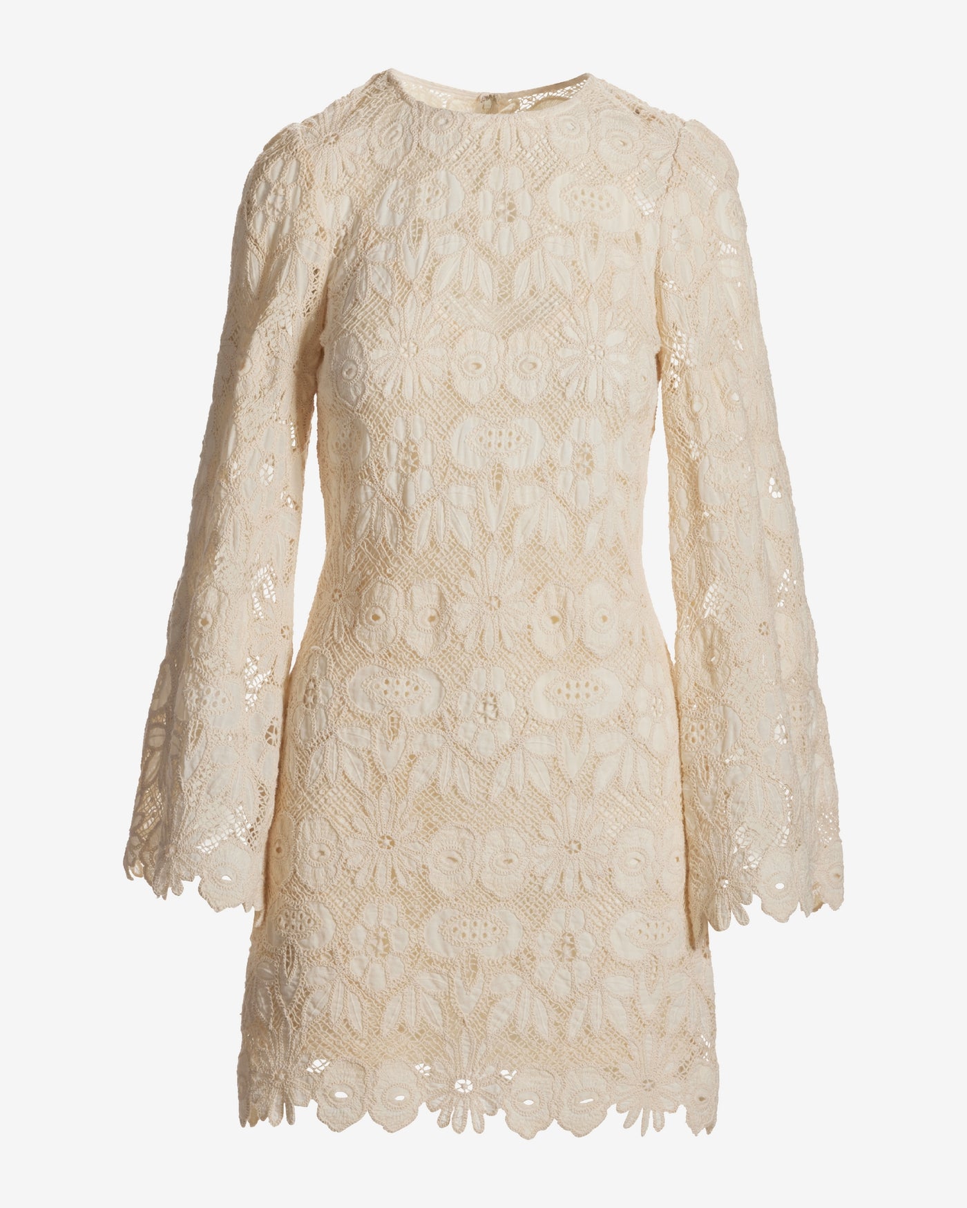 Crochet Lace Bell Sleeve Dress Cream