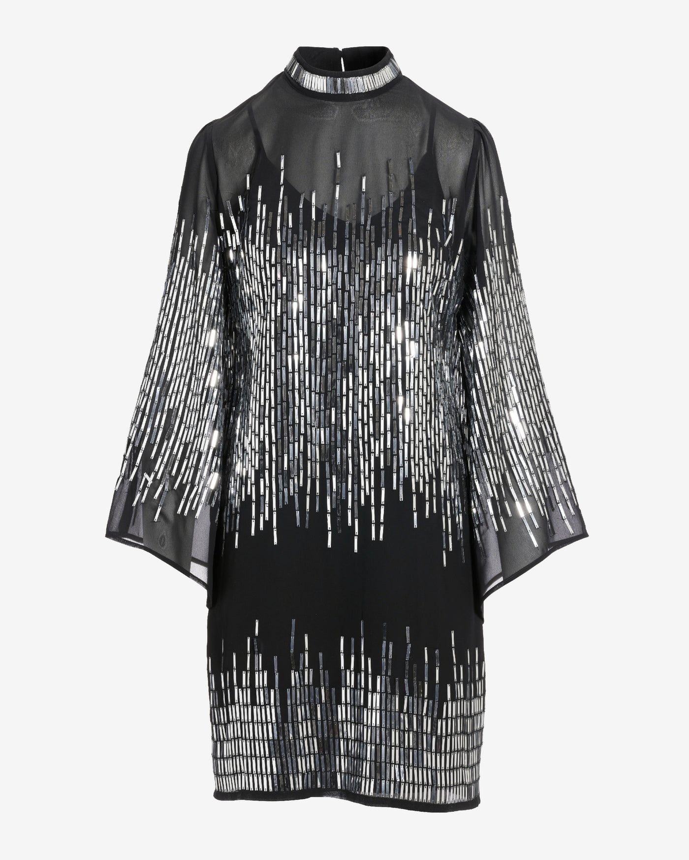 Metallic Embellished Mock Neck Shift Dress Black