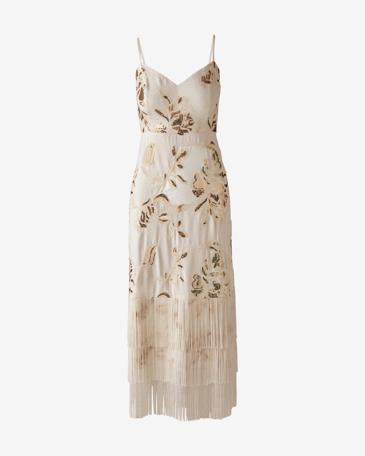 Sequin Embellished Midi with Fringe White/Gold