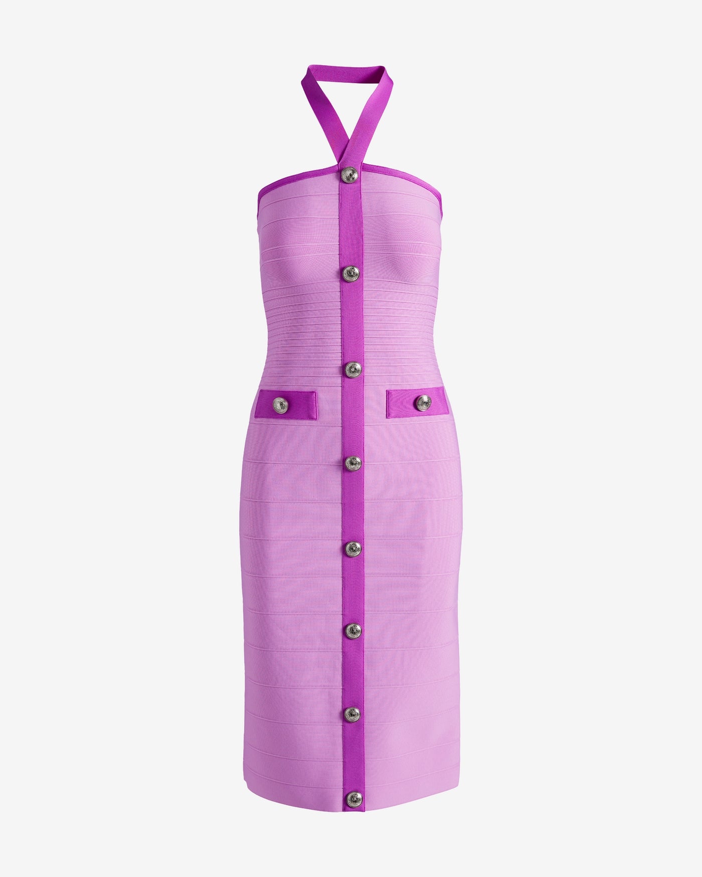 Halter Neck Color Block Bandage Sheath Dress Purple