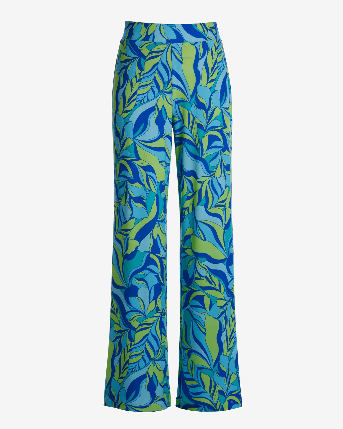 Malibu Limelight Leaves Print Knit Palazzo Pant Green/Teal