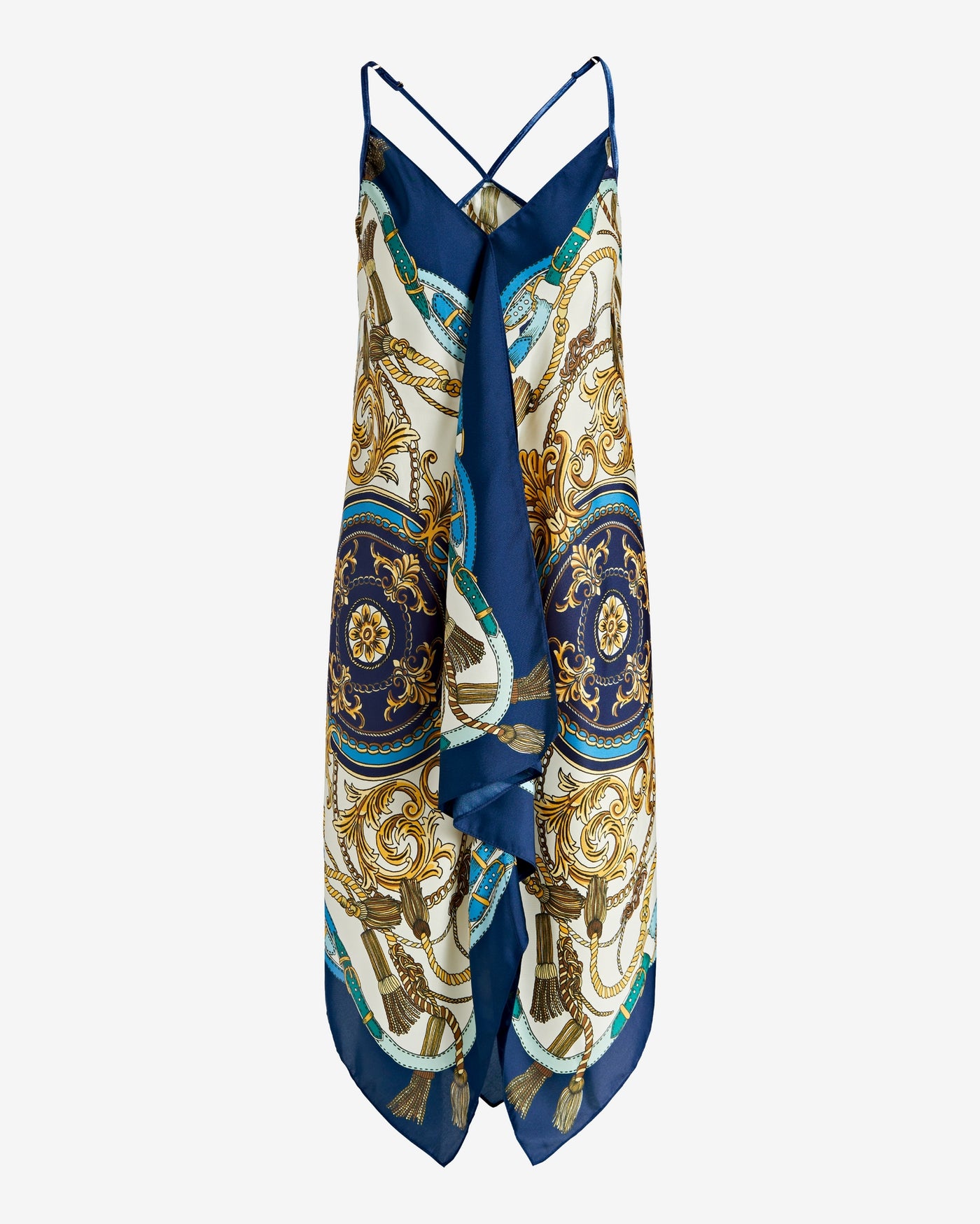 Print Handkerchief Hem Dress Into The Blue