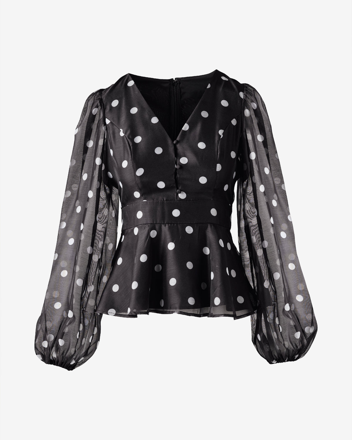 Printed Polka Dot Peplum Blouse Black/White