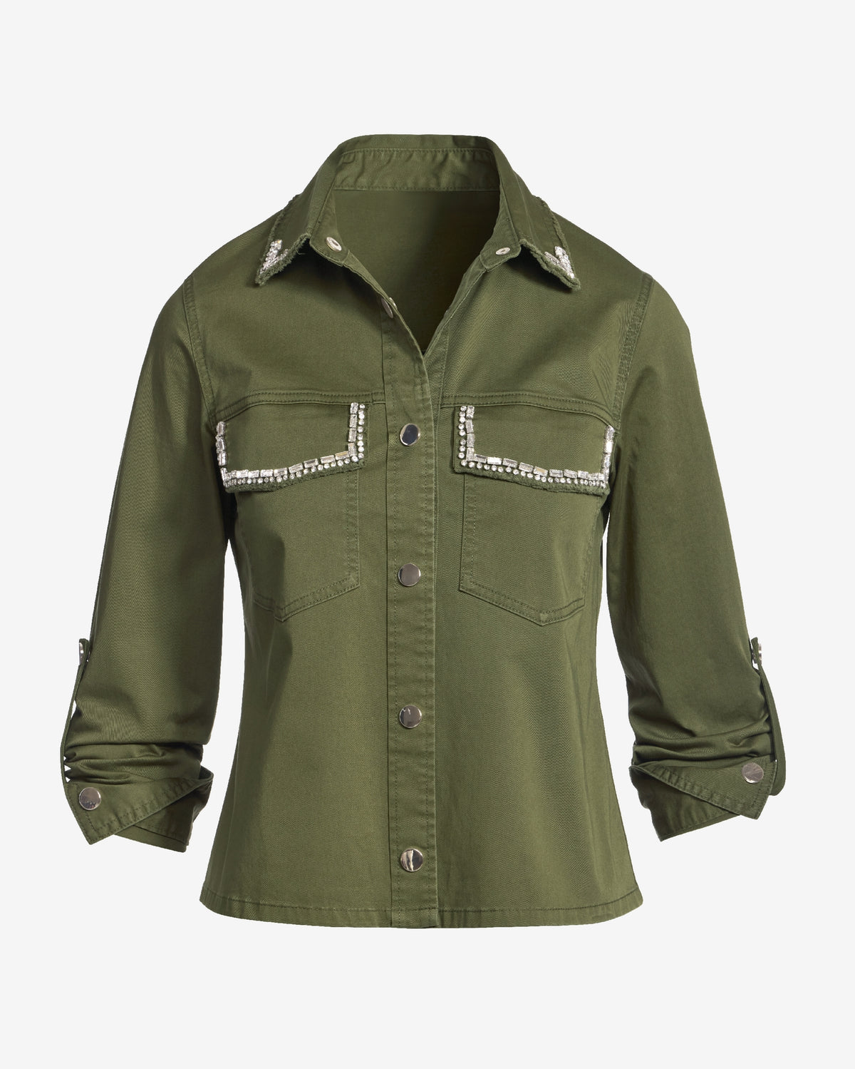 Crystal Trim Effortless Light Weight Jacket Olive