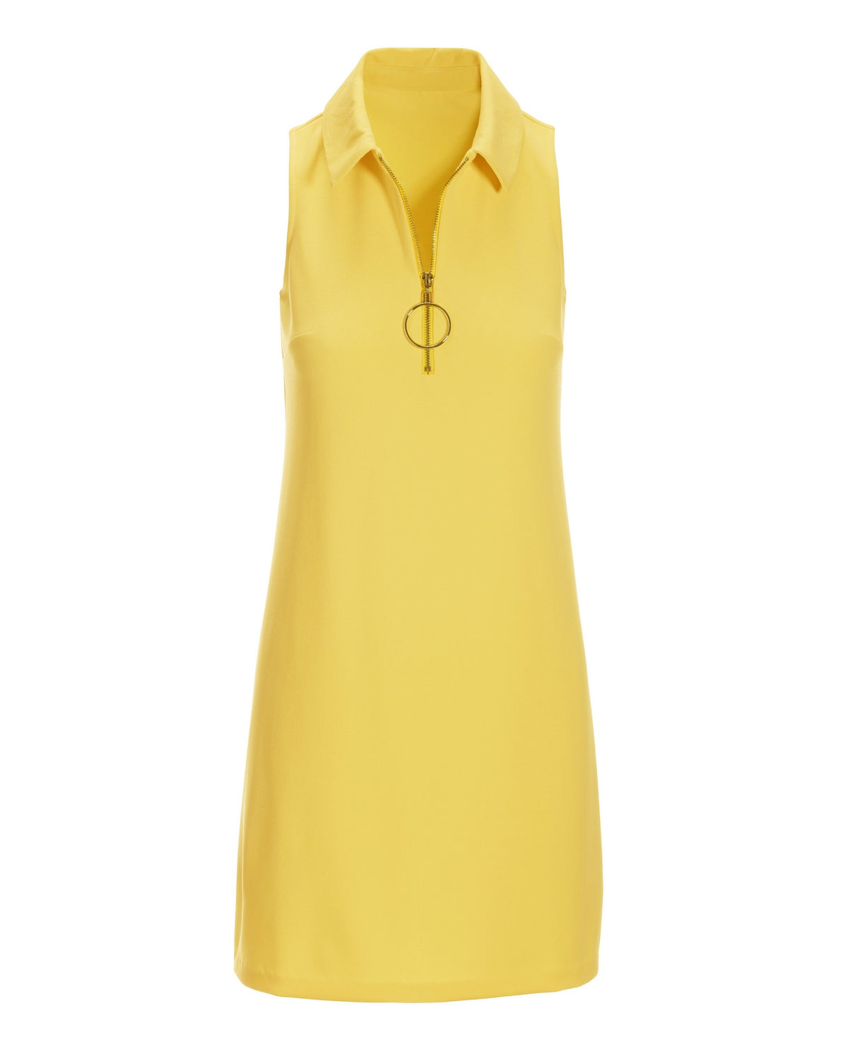 Solid Zippered Front Sleeveless Collared Dress Snapdragon