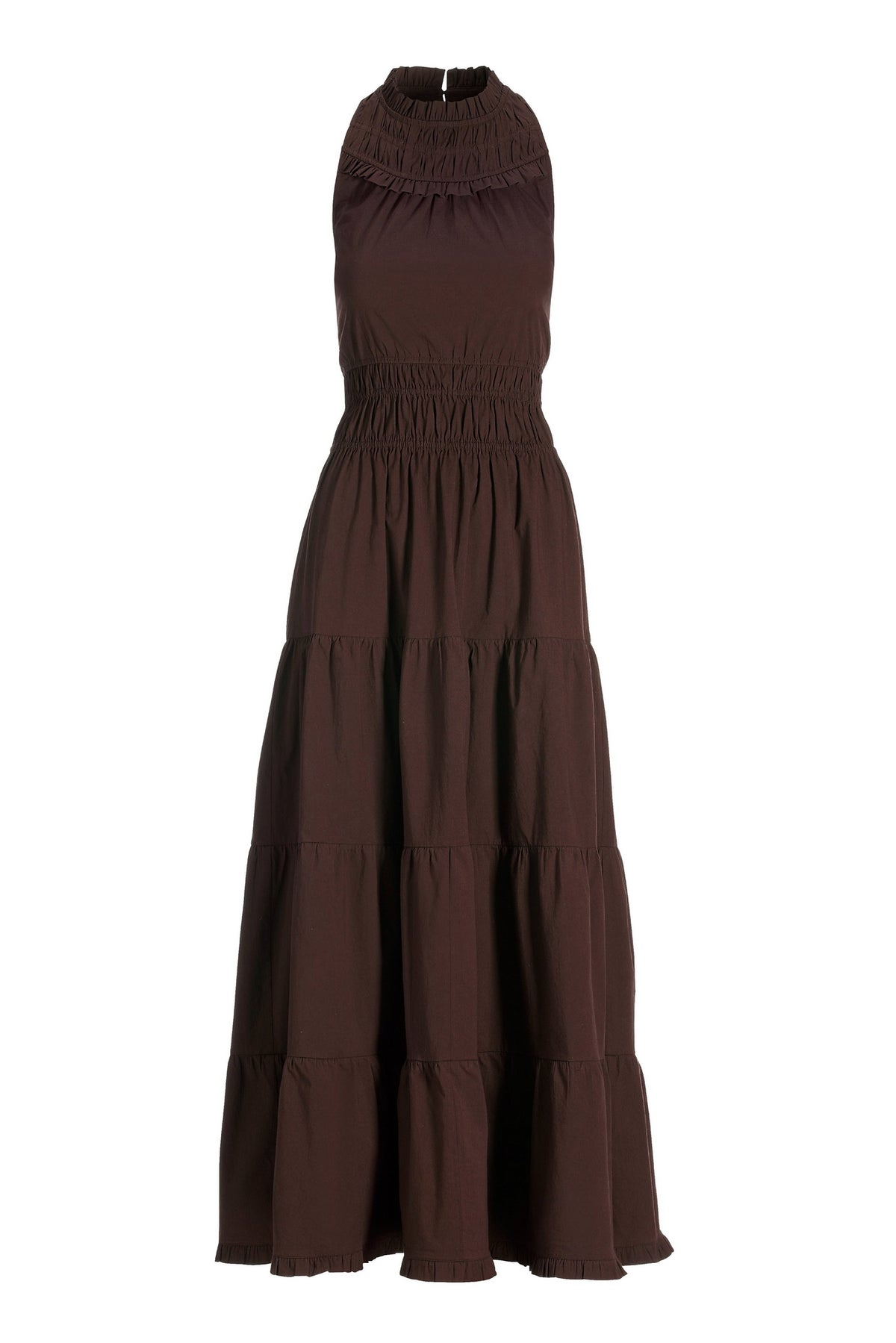 High Neck Poplin Maxi Safari Brown