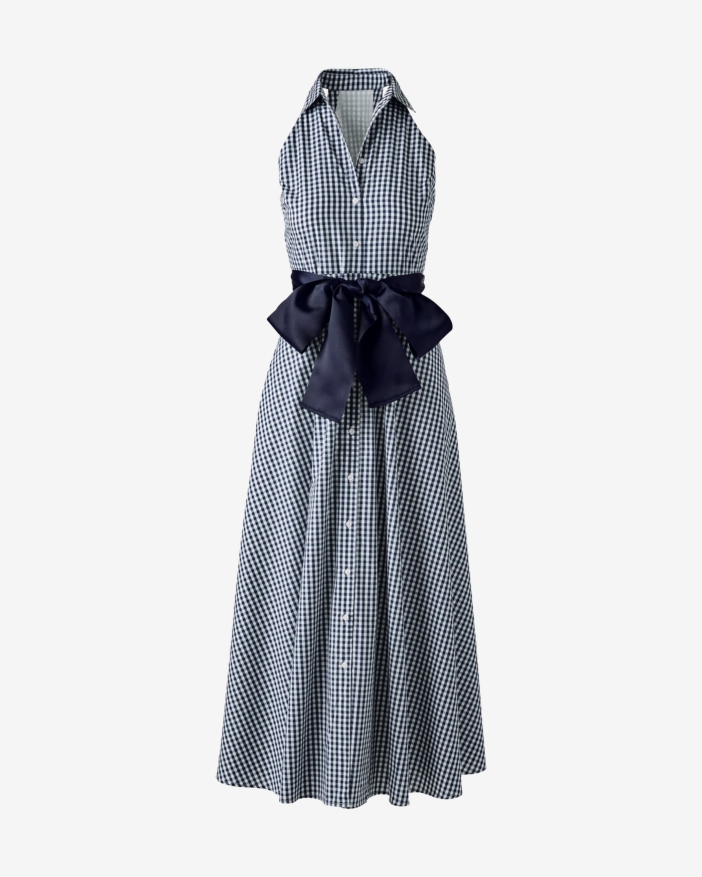 Gingham Maxi Shirt Dress Navy/White
