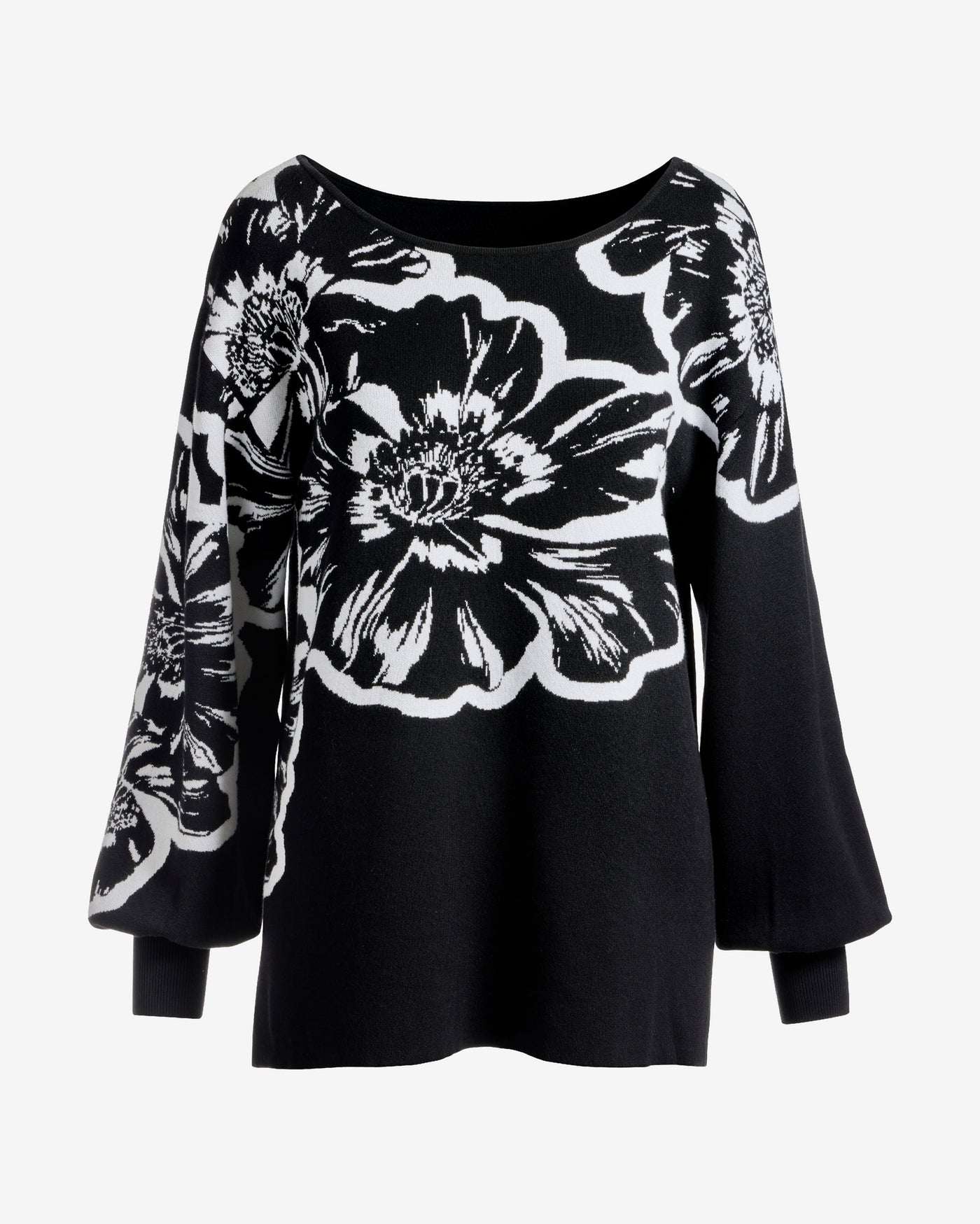 Printed Slouchy Boatneck Sweater Contrast Floral