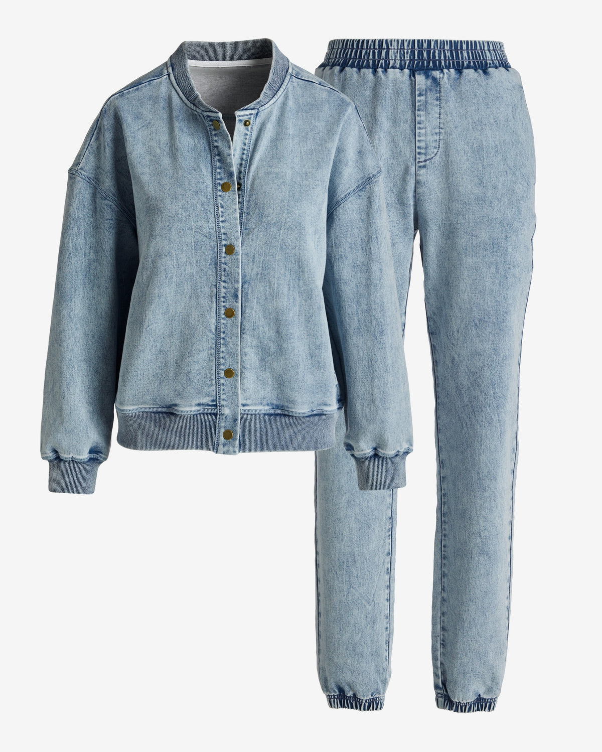 Denim Wash Bomber Jacket and Jogger Set Blue