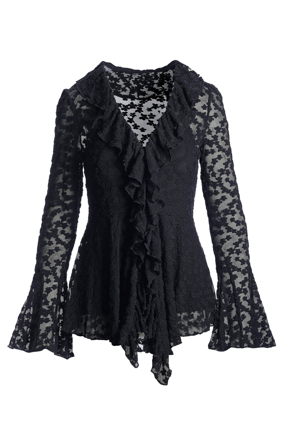 Lace Knit Ruffle Tunic Black