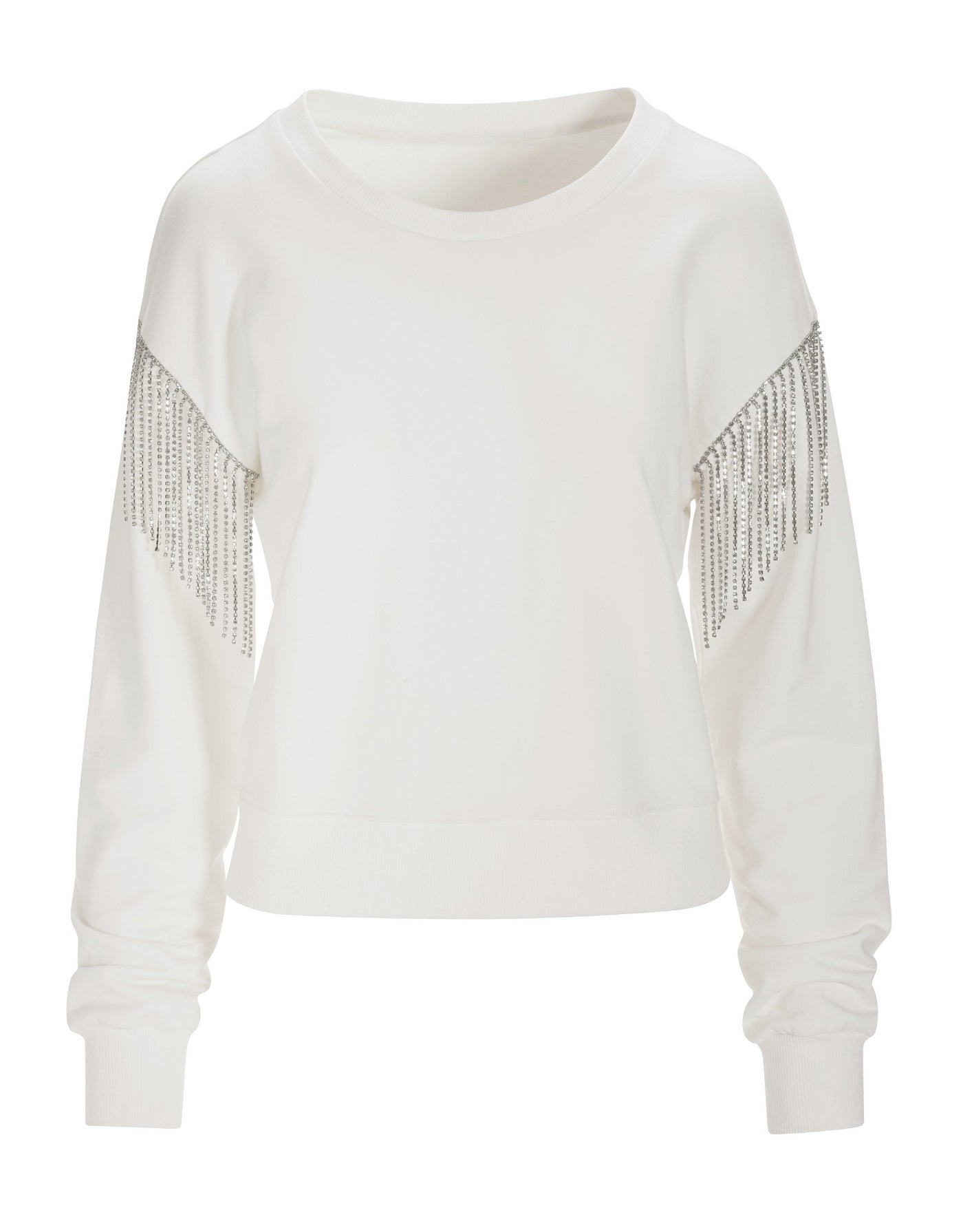 Embellished Fringe Sweatshirt White Silver