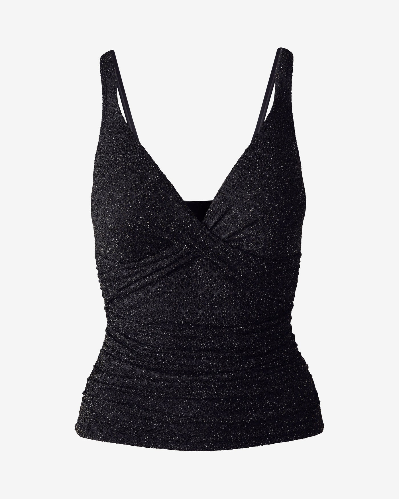 Swim Sense Metallic Crochet Twist Tankini Top Black