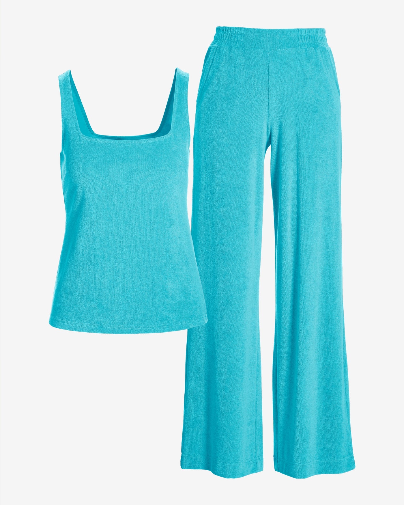Beach Terry Square Neck and Wide Leg Pant Set Capri