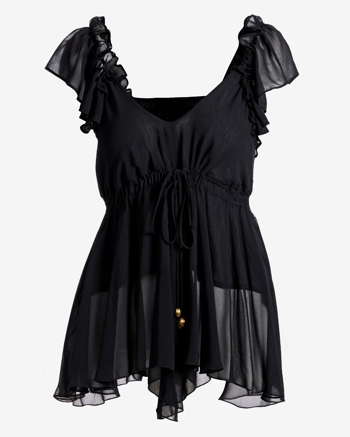 Ruffle Sleeve Tie Front Blouse Proper Black