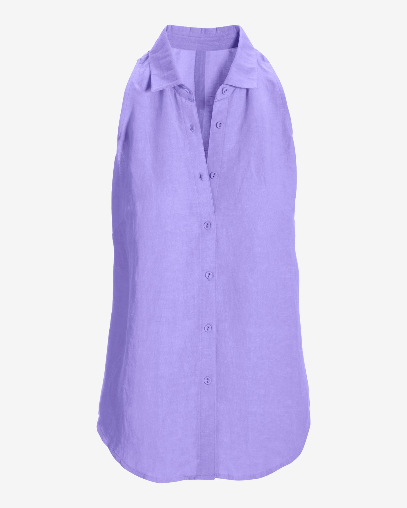 Linen Sleeveless Button-Front Shirt Lavender
