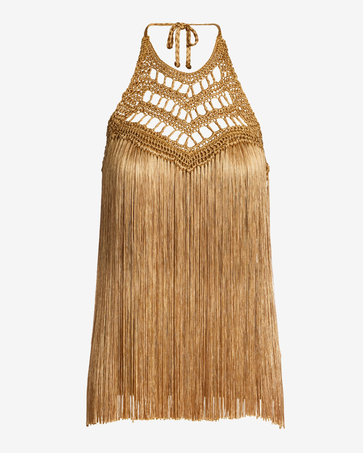 Macramé Fringe High Neck Tank Tan