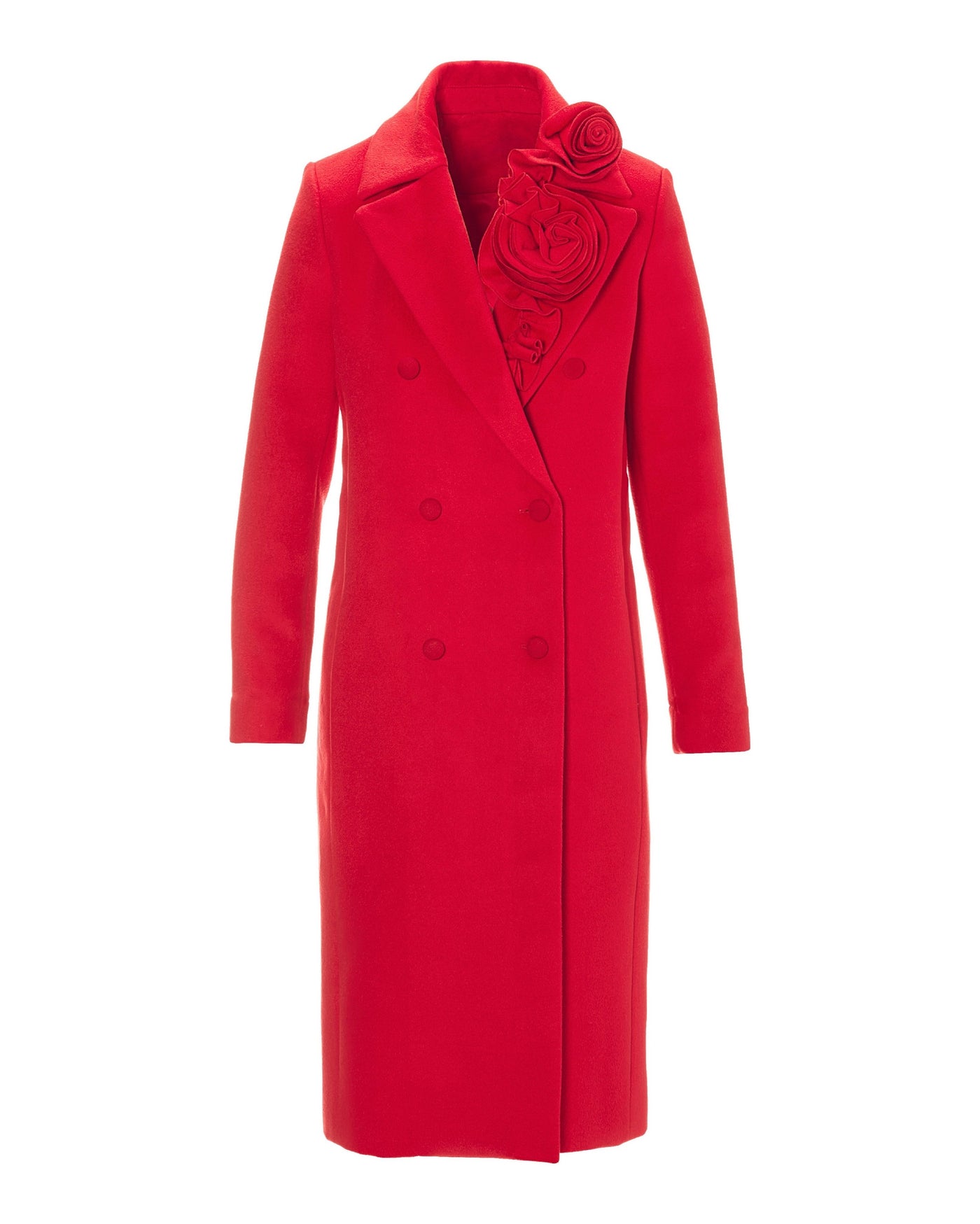 Rosette Mid Length Tailored Coat Red