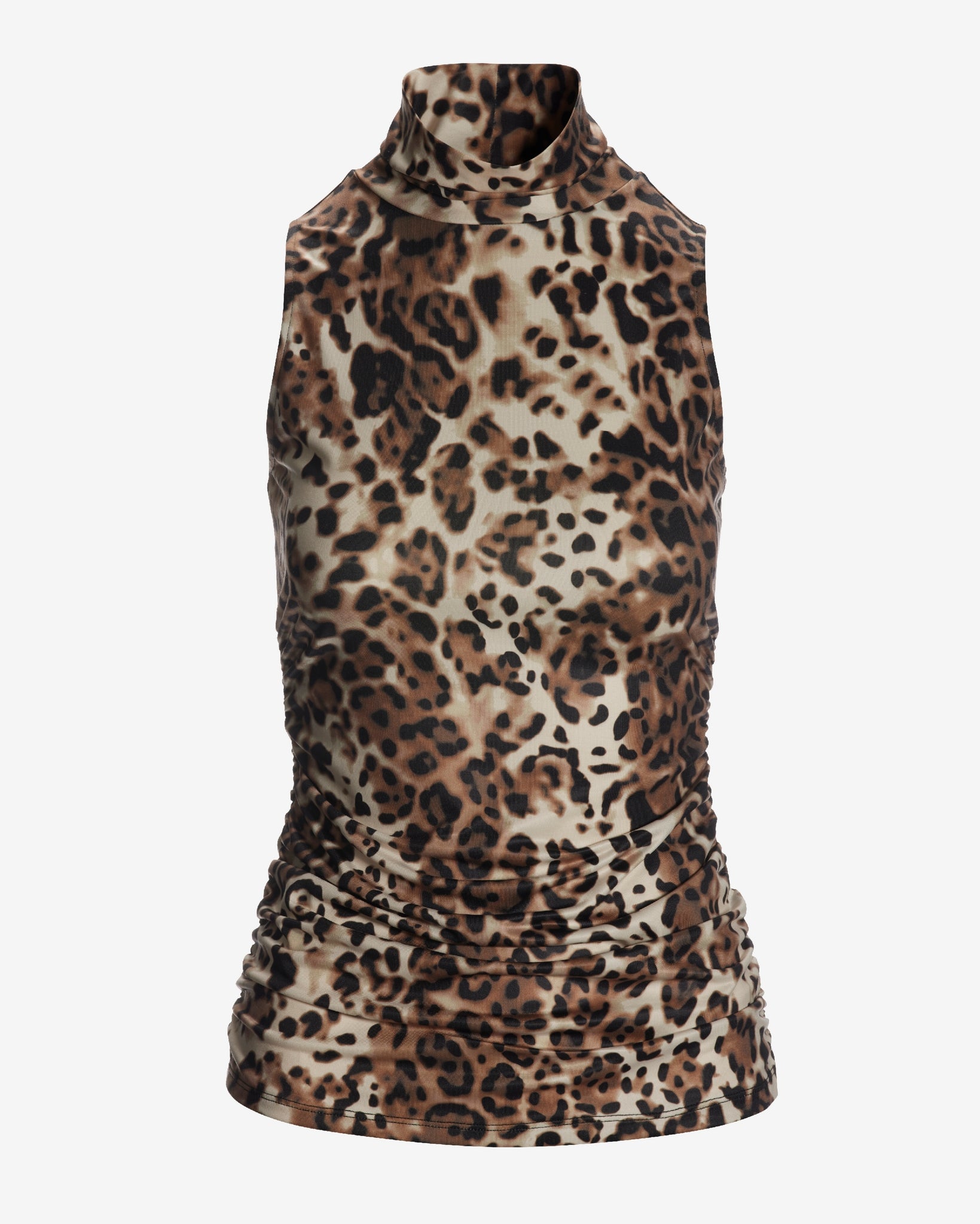 So Chic Animal Print Sleeveless Turtleneck Knit Top
