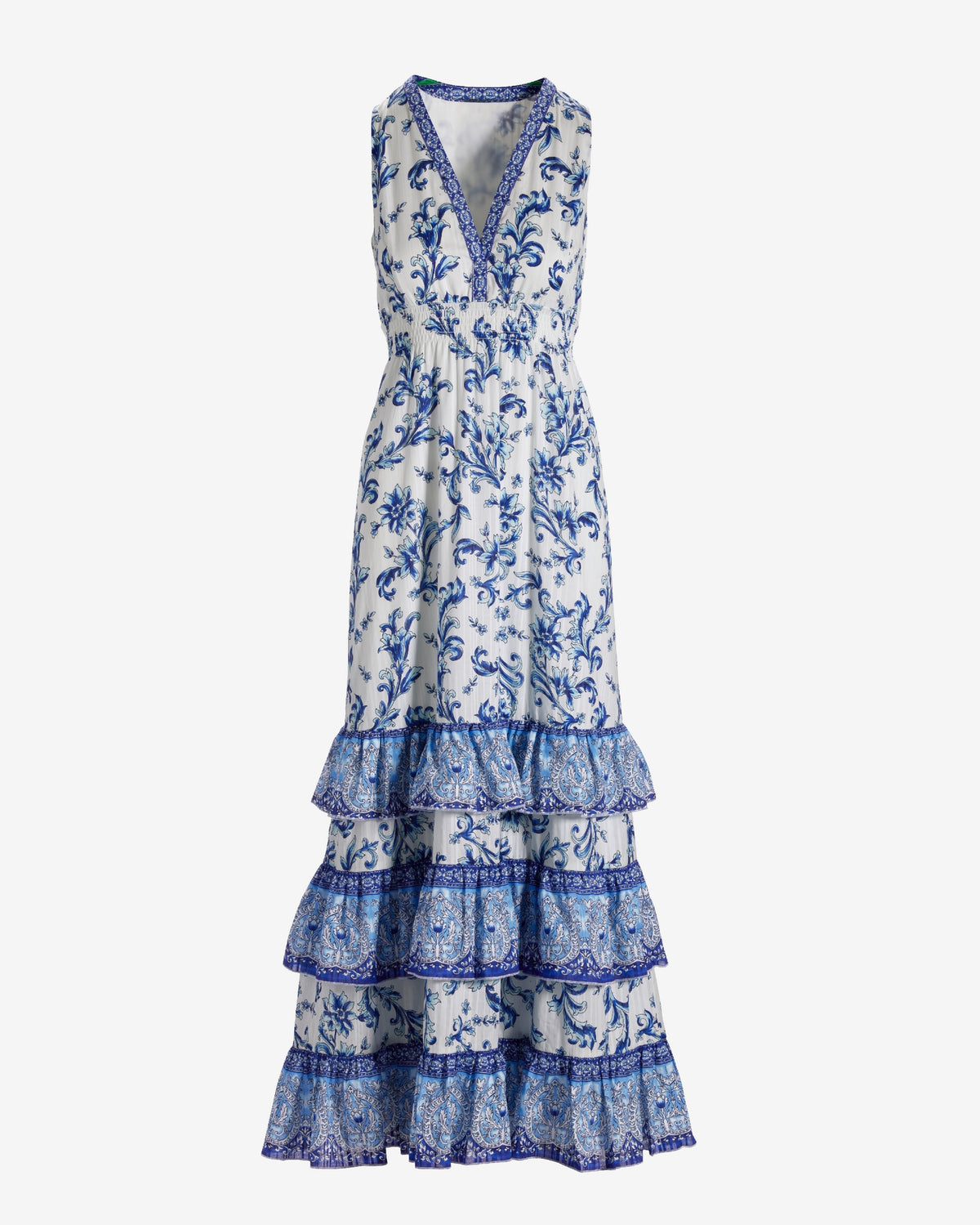 Antique Scrolls Border Print Tiered Maxi Dress Antique Scrolls