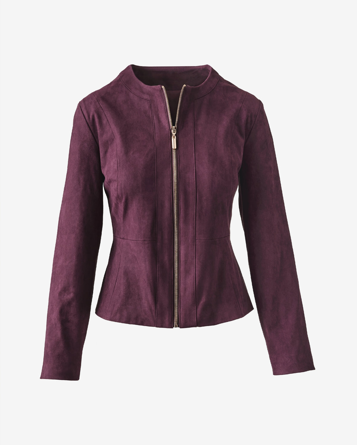 Faux Suede Zip Up Jacket Mauve Wine