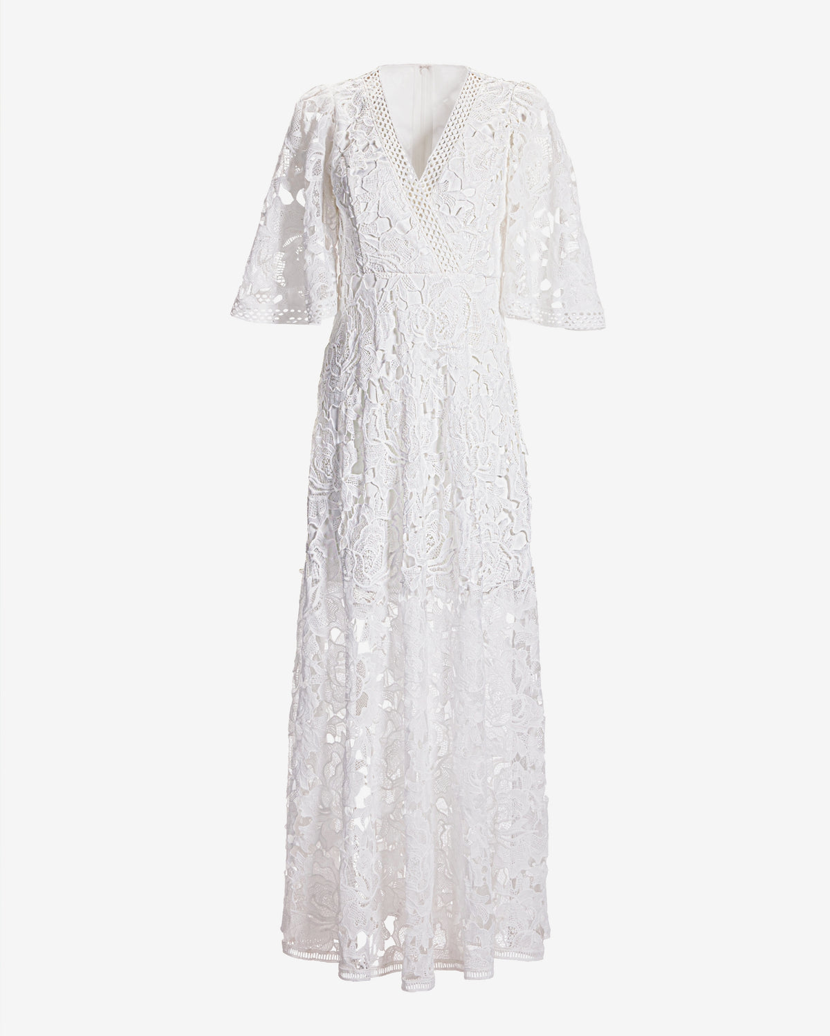 Lace Flounce Sleeve Maxi Dress White